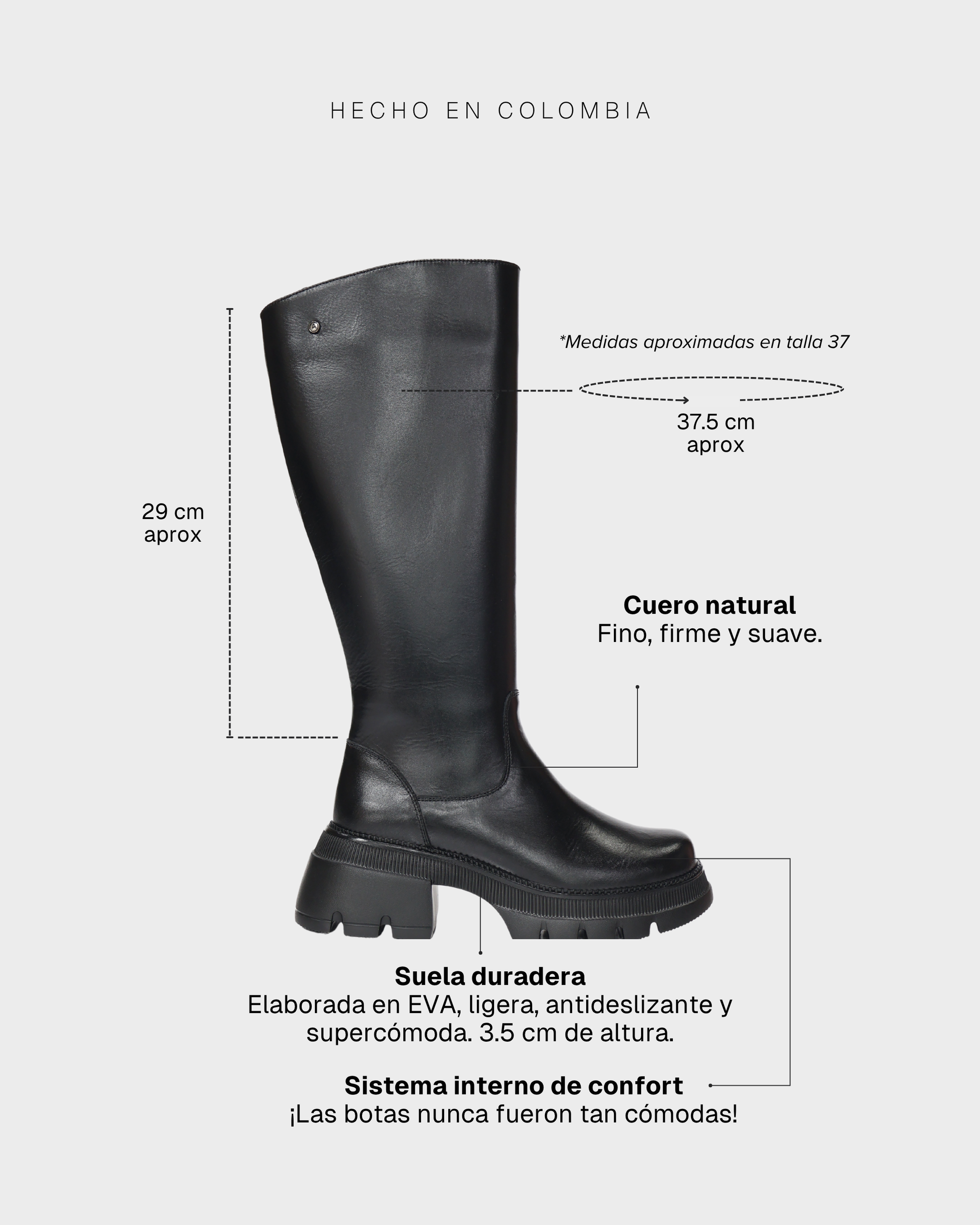 Botas Caña Larga en Cuero Gaby Negro