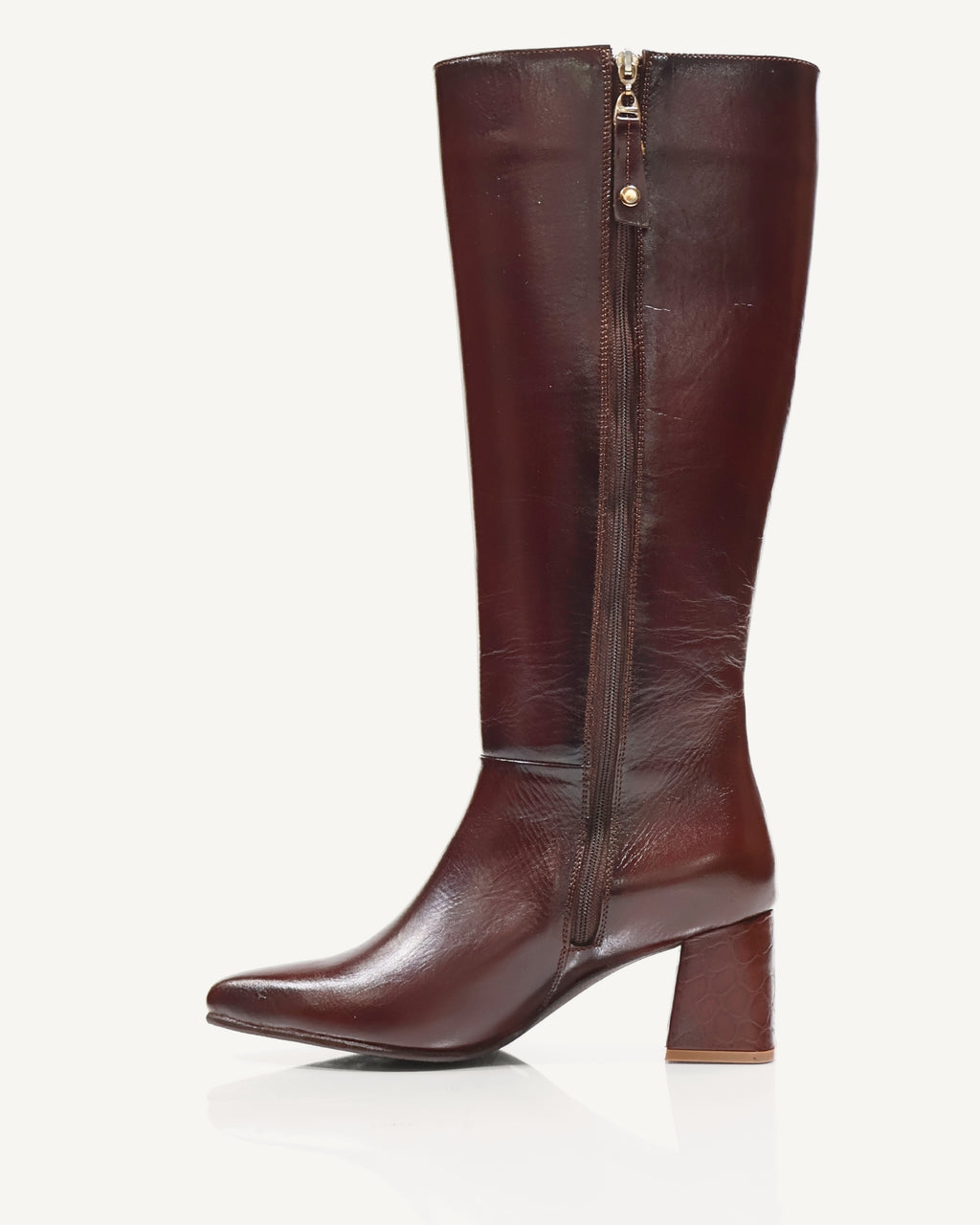 Botas en Cuero con Tacón Forrado en Cuero Galea Sangría - Antonina