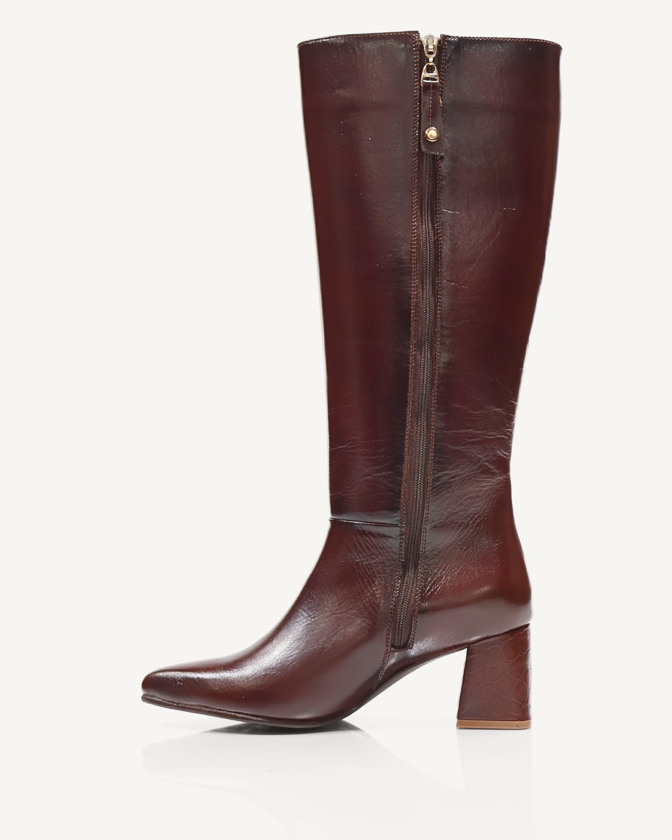 Botas en Cuero con Tacón Forrado en Cuero Galea Sangría - Antonina