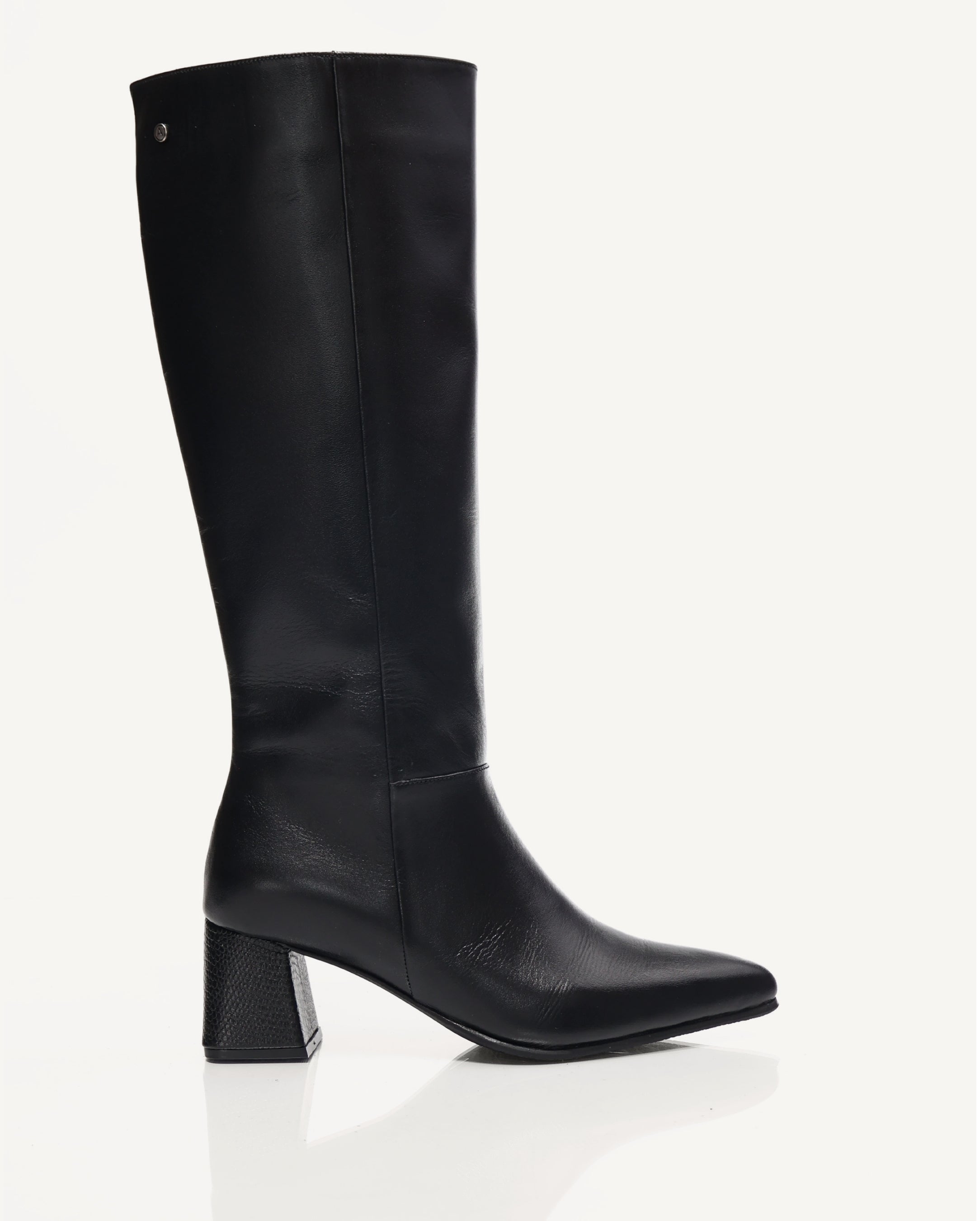 Botas en Cuero con Tacón Forrado en Cuero Galea Negro - Antonina