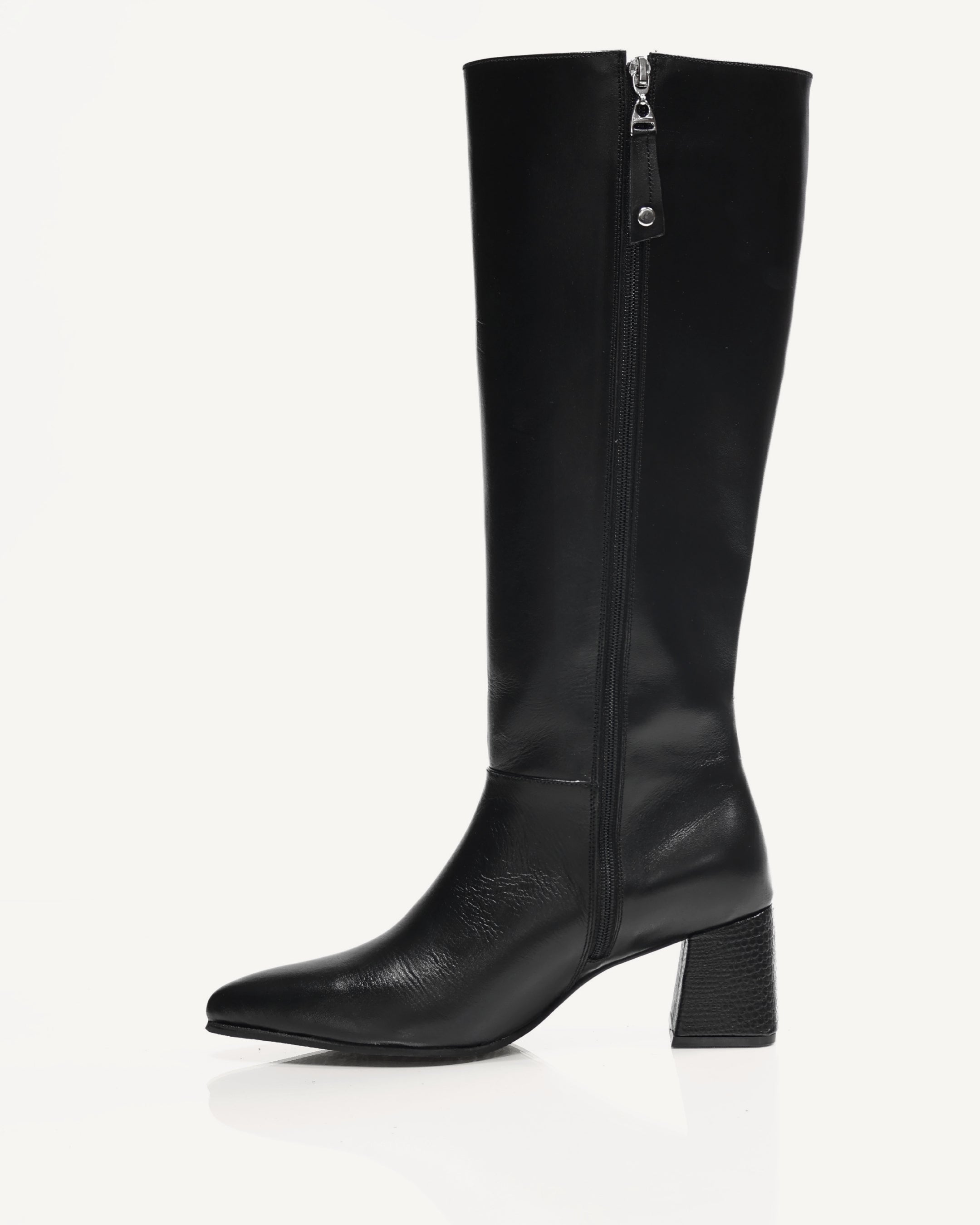 Botas en Cuero con Tacón Forrado en Cuero Galea Negro - Antonina