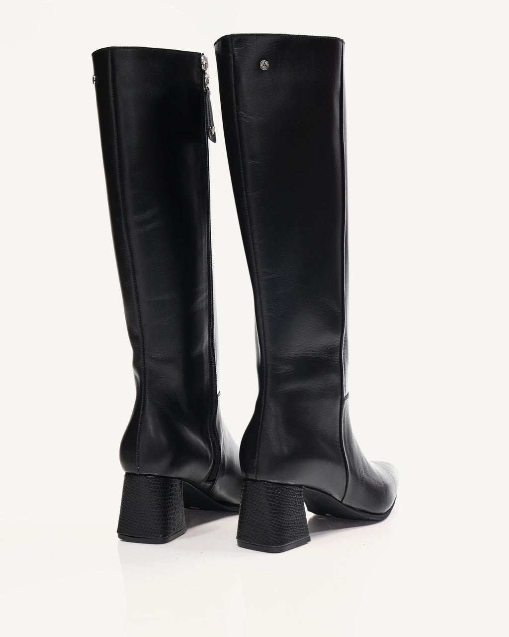 Botas en Cuero con Tacón Forrado en Cuero Galea Negro - Antonina