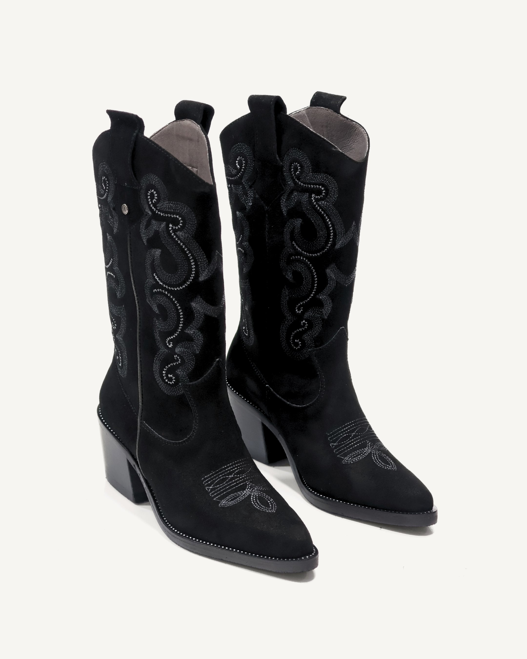 Botas Texanas Caña Media en Cuero Gamuza Jalisco Negro