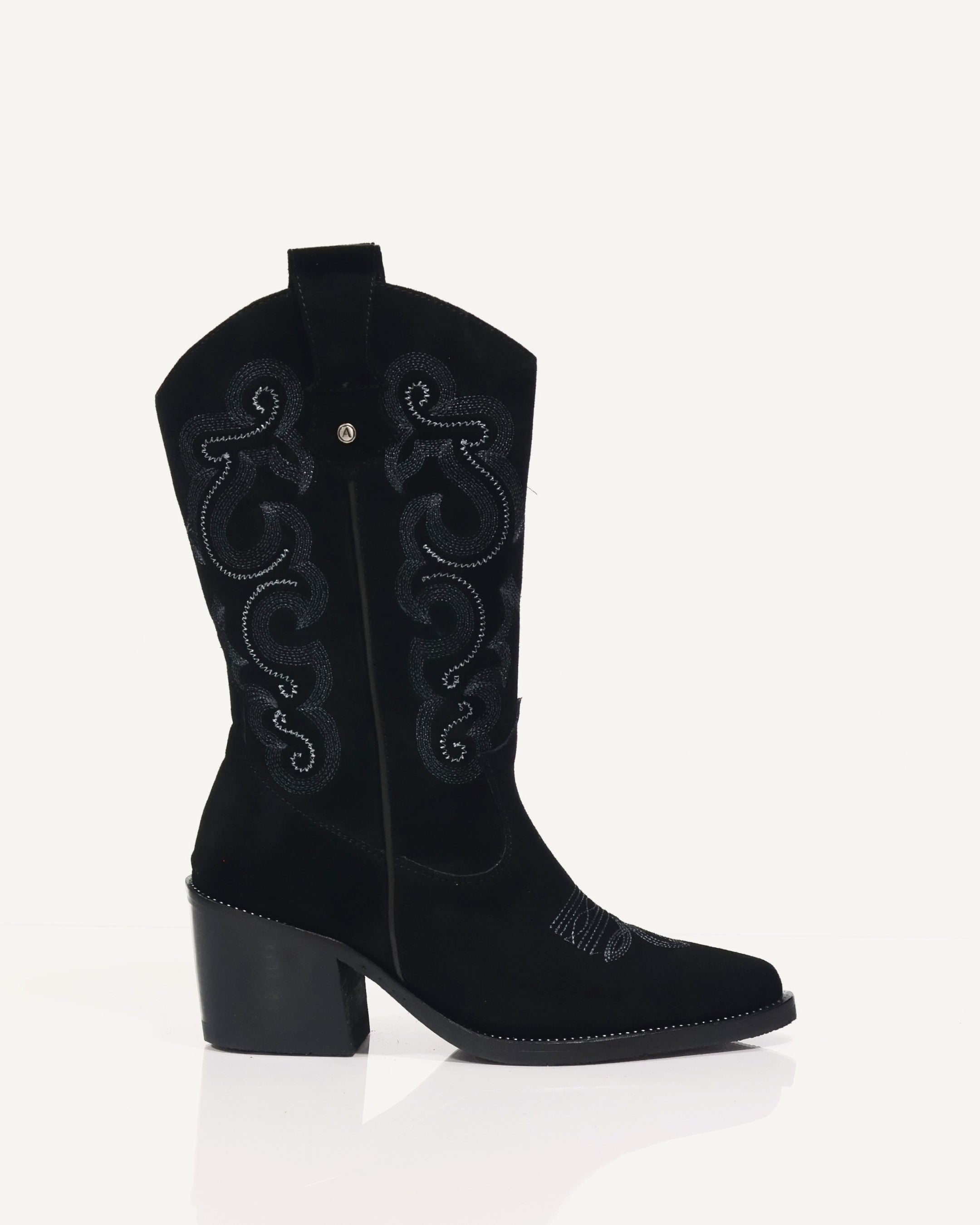 Botas Texanas Caña Media en Cuero Gamuza Jalisco Negro