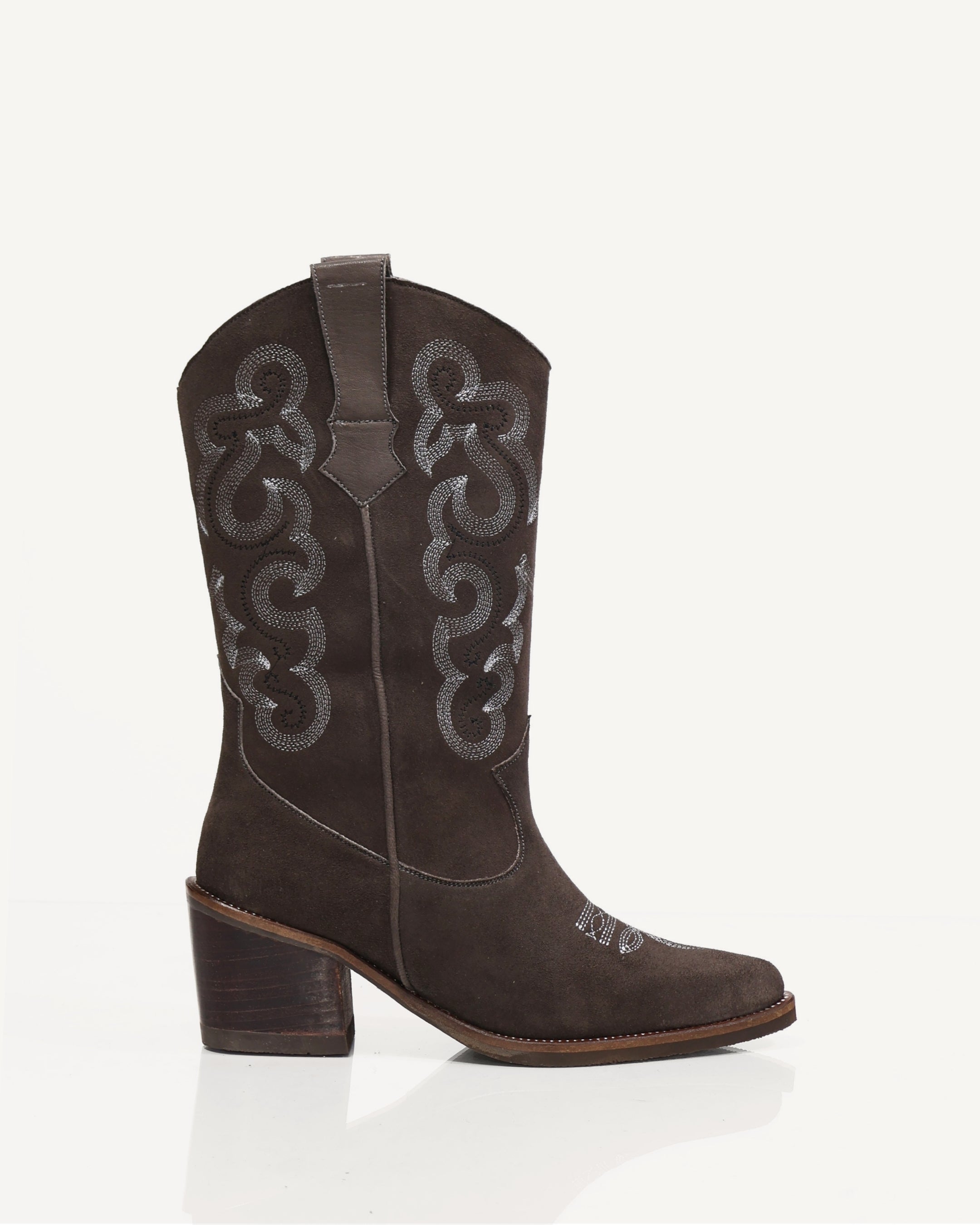 Botas Texanas Caña Media en Cuero Gamuza Jalisco Taupé - Antonina