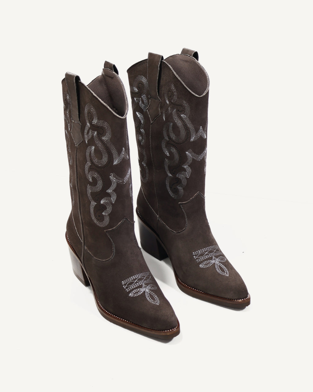Botas Texanas Caña Media en Cuero Gamuza Jalisco Taupé - Antonina