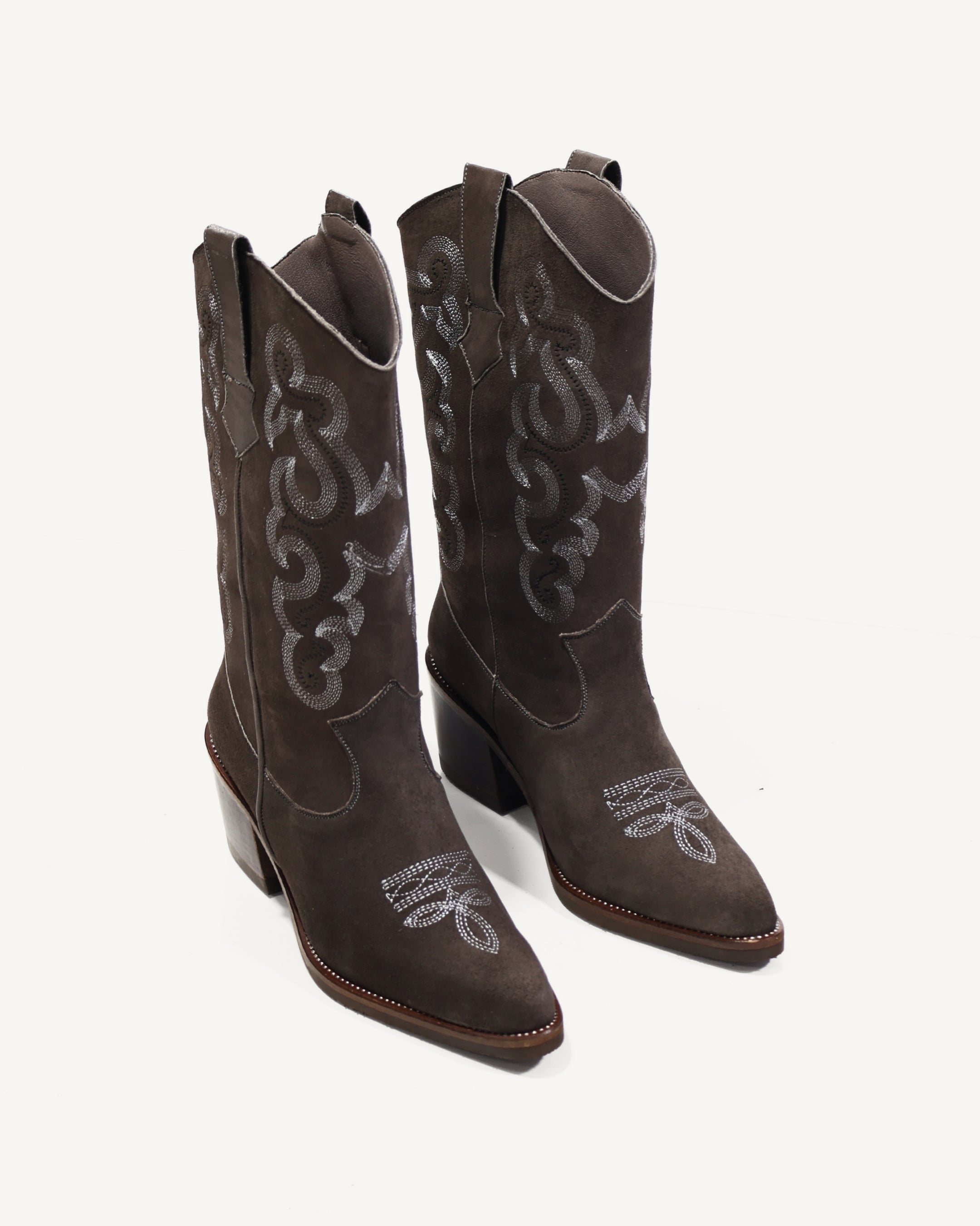 Botas Texanas Caña Media en Cuero Gamuza Jalisco Taupé - Antonina