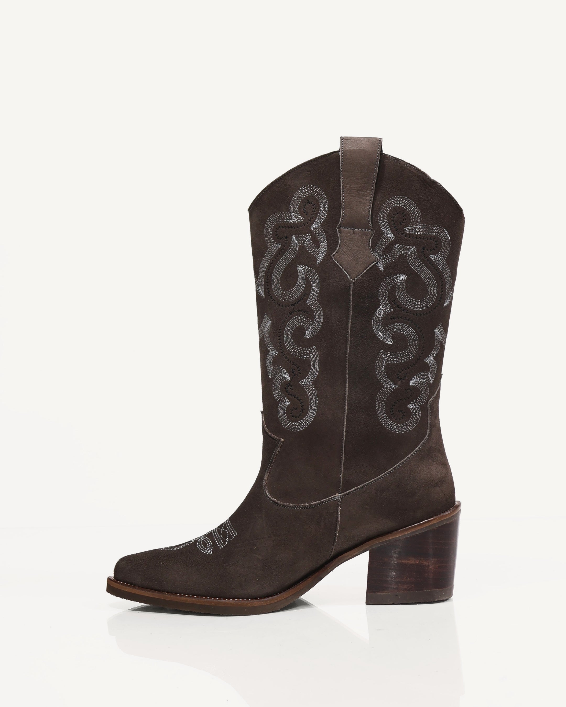 Botas Texanas Caña Media en Cuero Gamuza Jalisco Taupé - Antonina