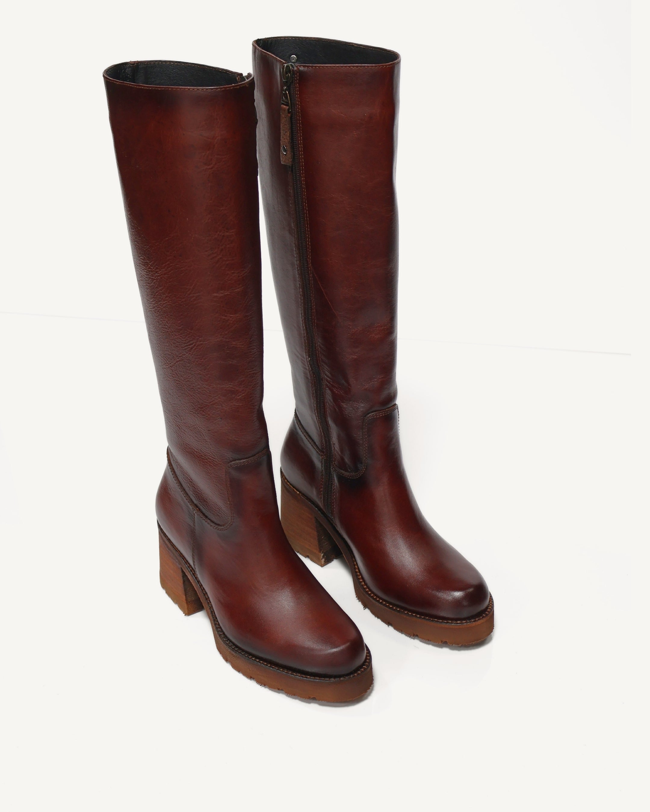 Botas Caña Larga en Cuero London Coñac- Antonina