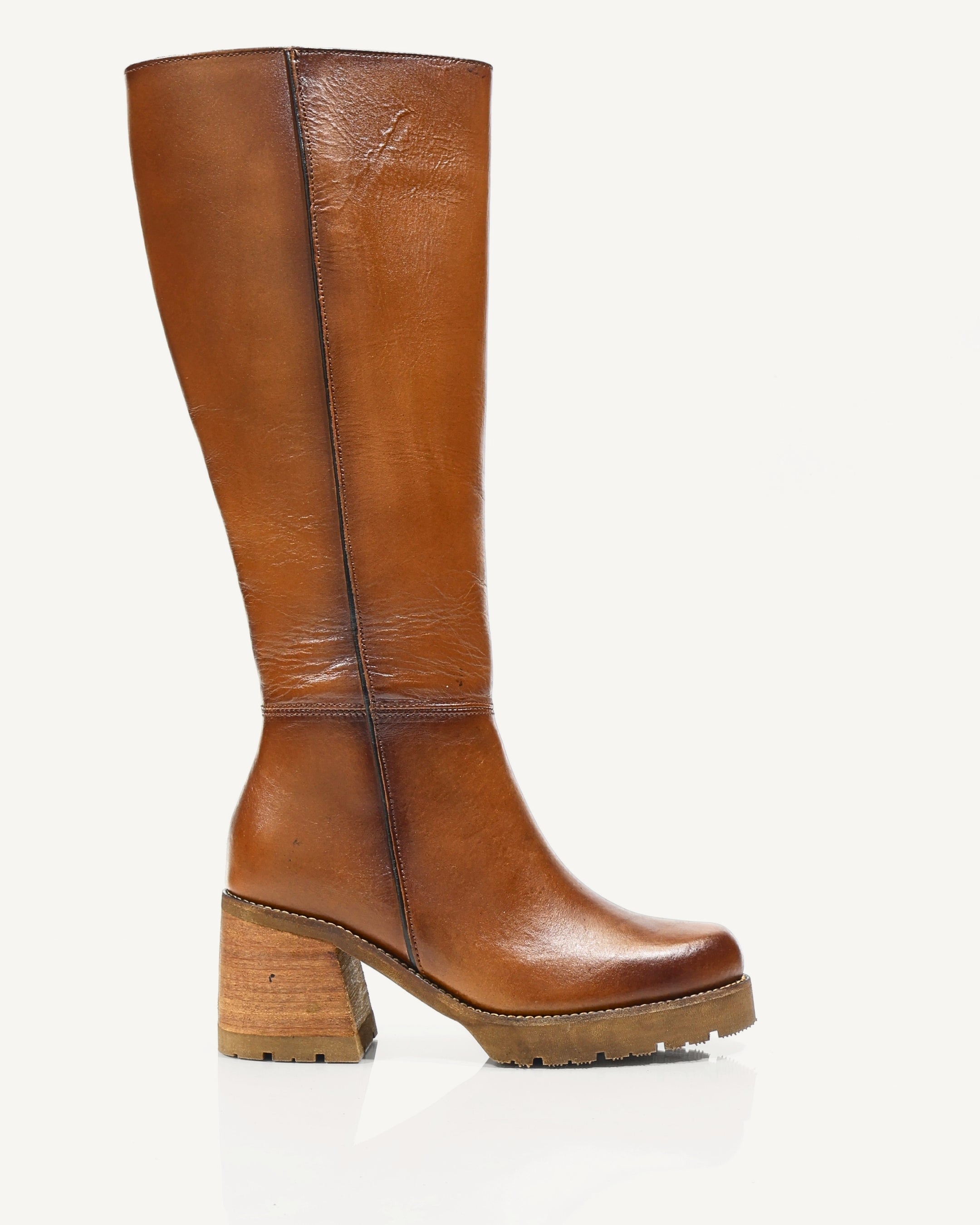 Botas Caña Larga en Cuero con Resorte London Miel- Antonina