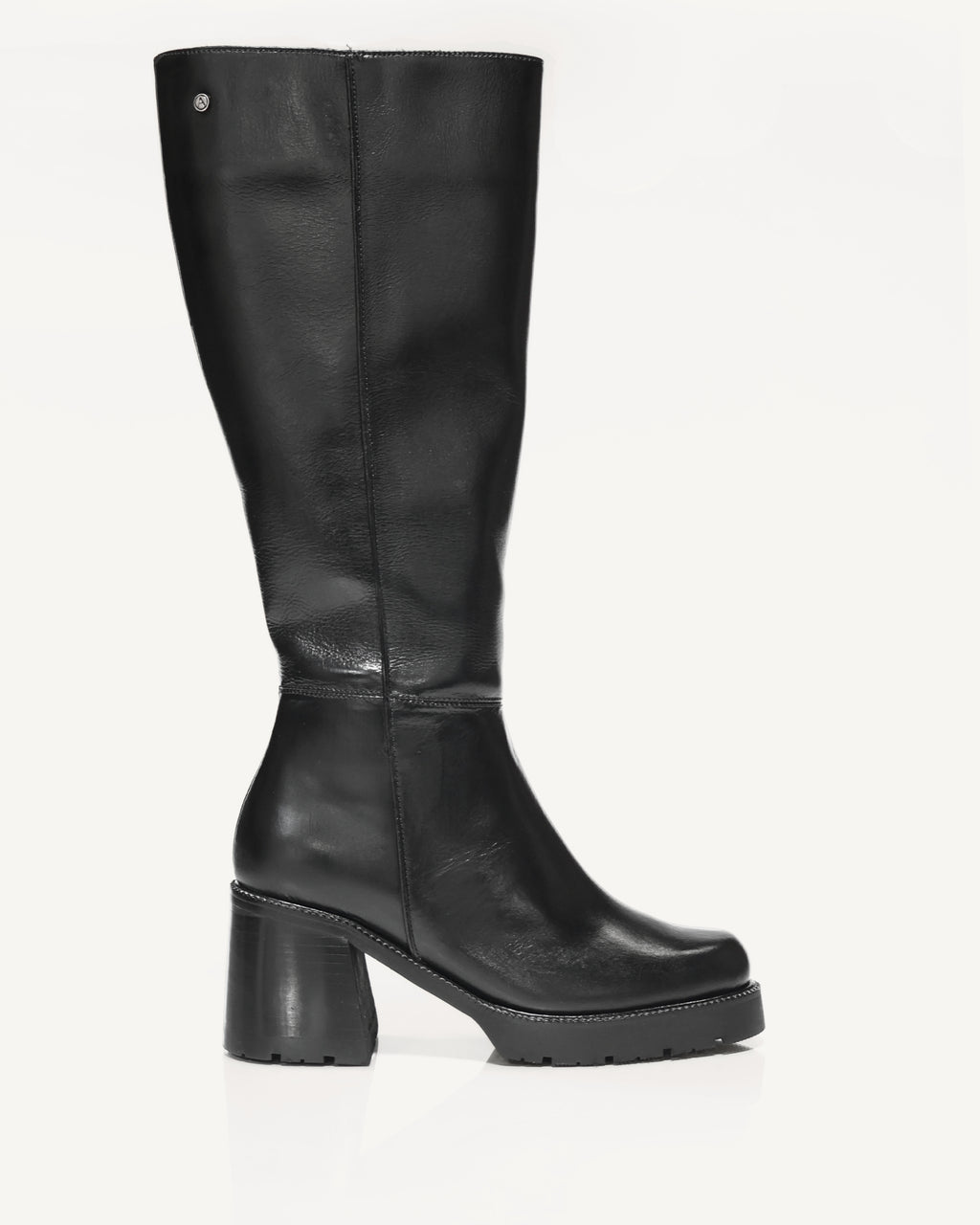 Botas Caña Larga en Cuero con Resorte London Negro - Antonina