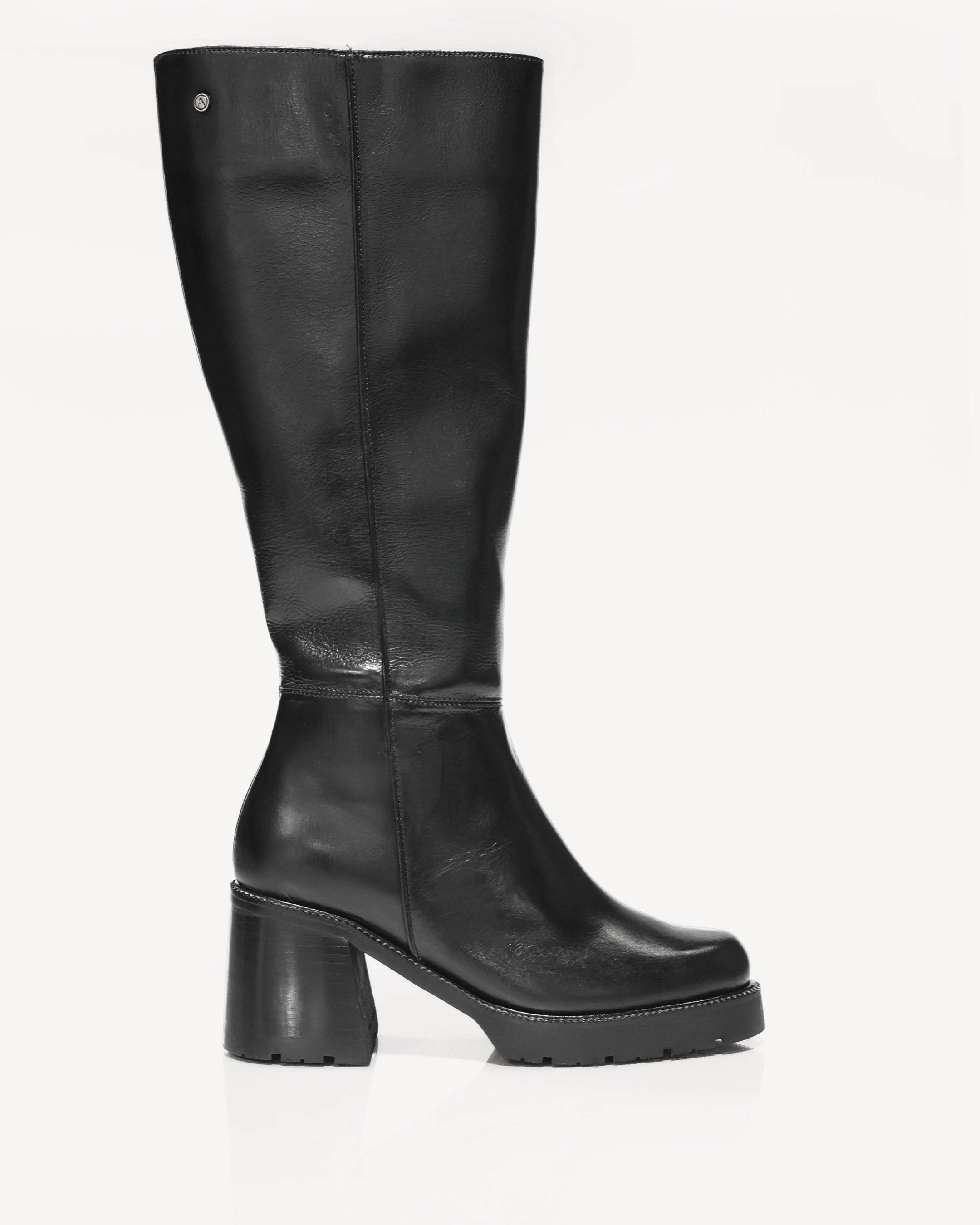 Botas Caña Larga en Cuero con Resorte London Negro - Antonina