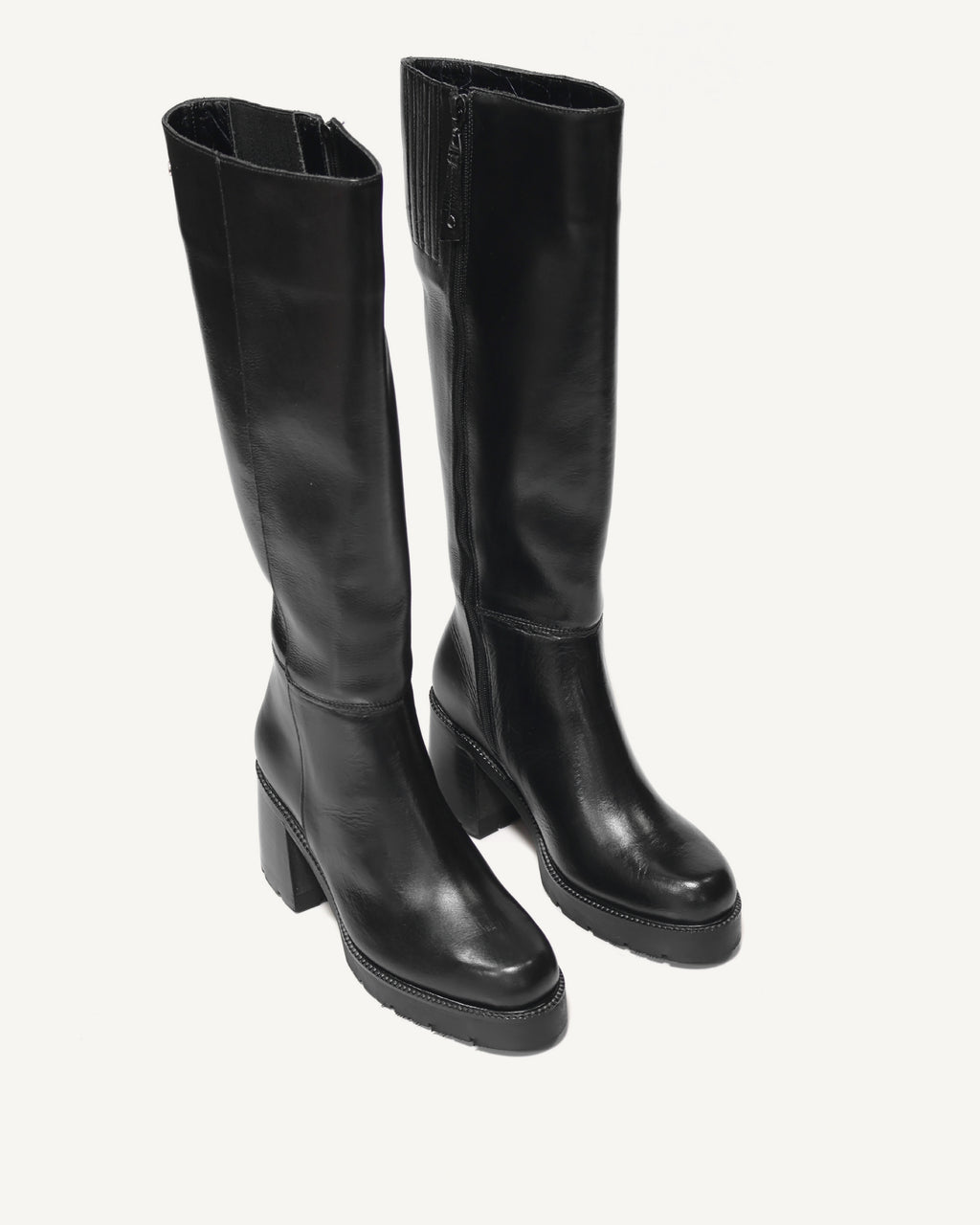 Botas Caña Larga en Cuero con Resorte London Negro - Antonina