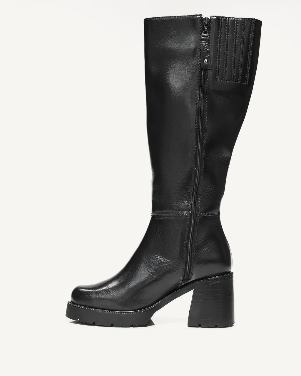 Botas Caña Larga en Cuero con Resorte London Negro - Antonina