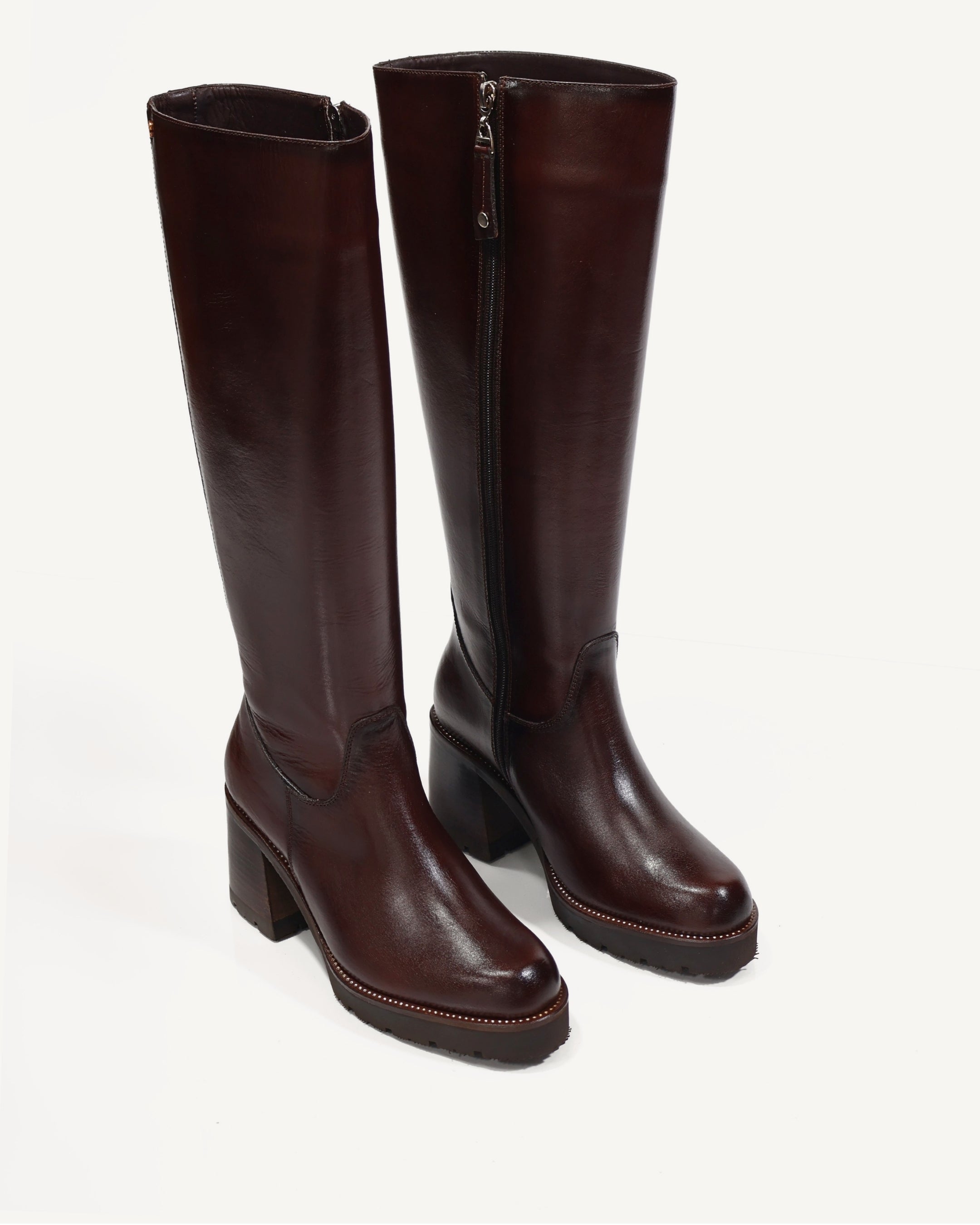Botas Caña Larga en Cuero Londres Coñac - Antonina