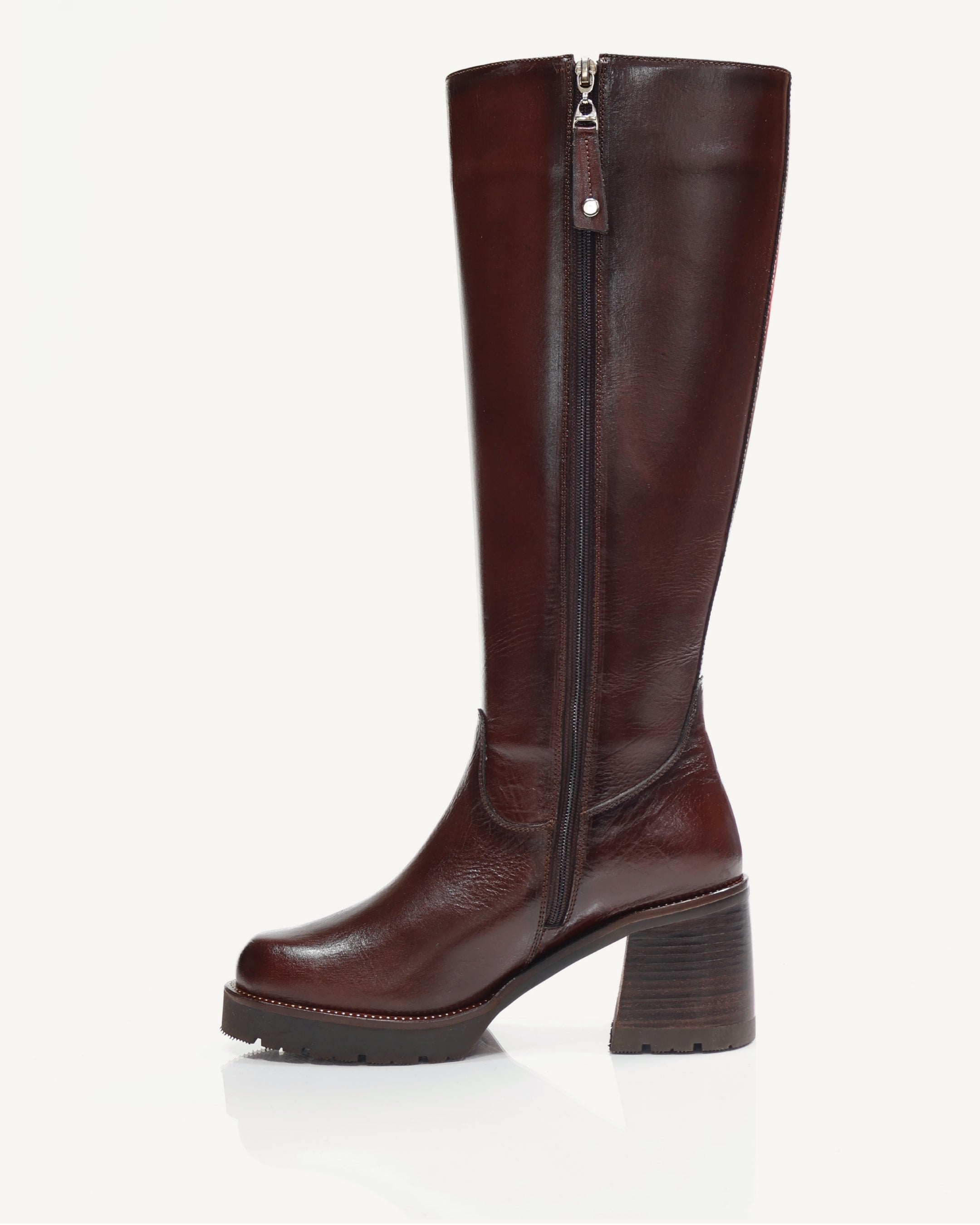 Botas Caña Larga en Cuero Londres Coñac - Antonina