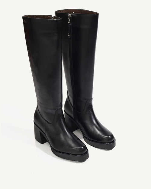 Botas Caña Larga en Cuero Londres Negro - Antonina