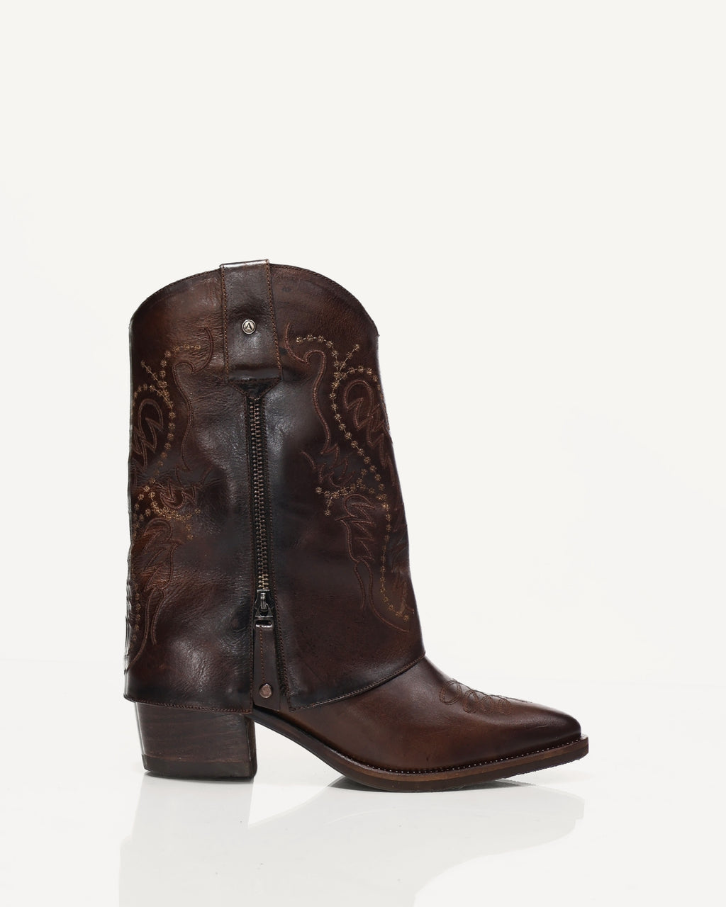 Botas Texanas en Doble Capa de Cuero Lupe Chocolate - Antonina