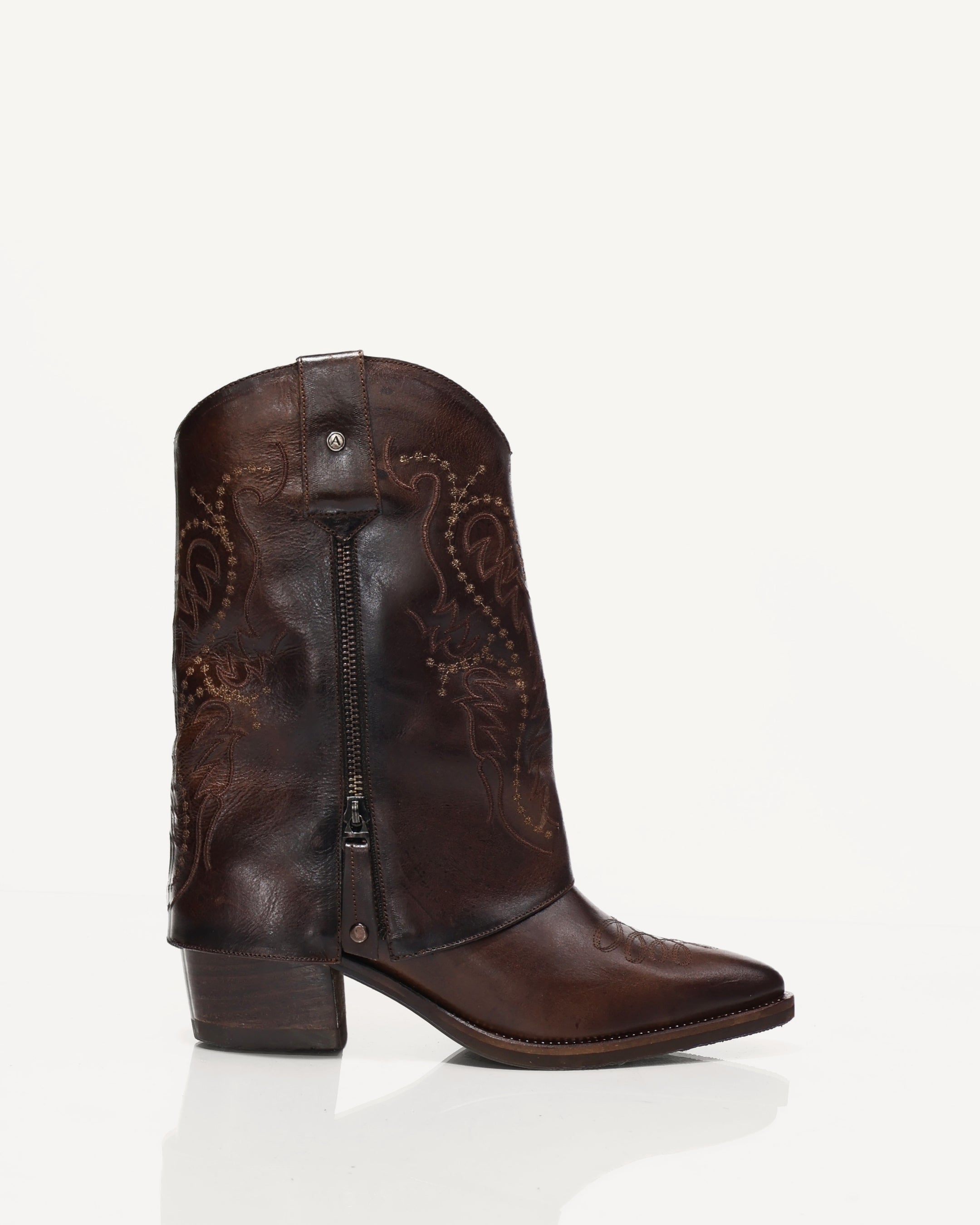 Botas Texanas en Doble Capa de Cuero Lupe Chocolate - Antonina