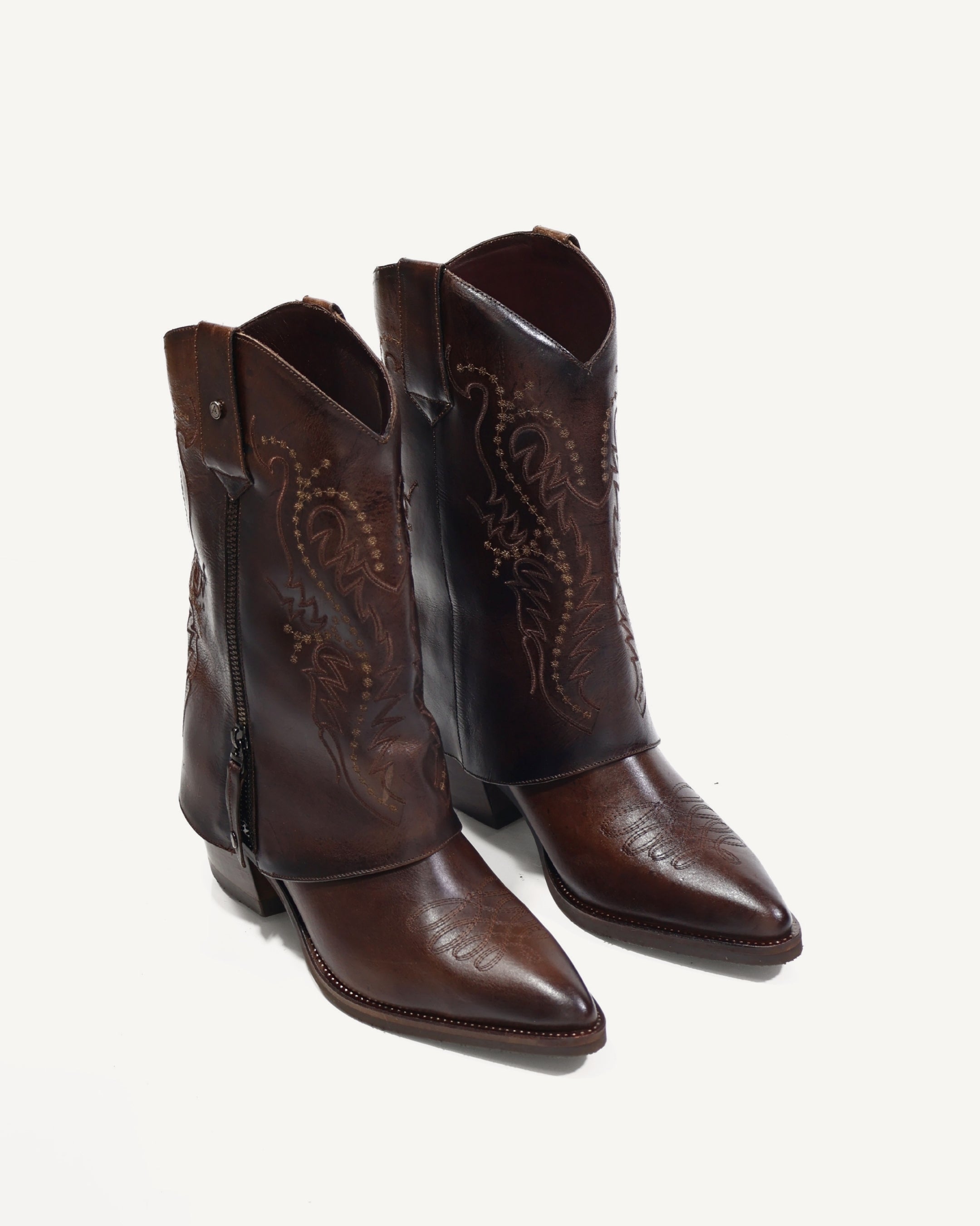 Botas Texanas en Doble Capa de Cuero Lupe Chocolate - Antonina