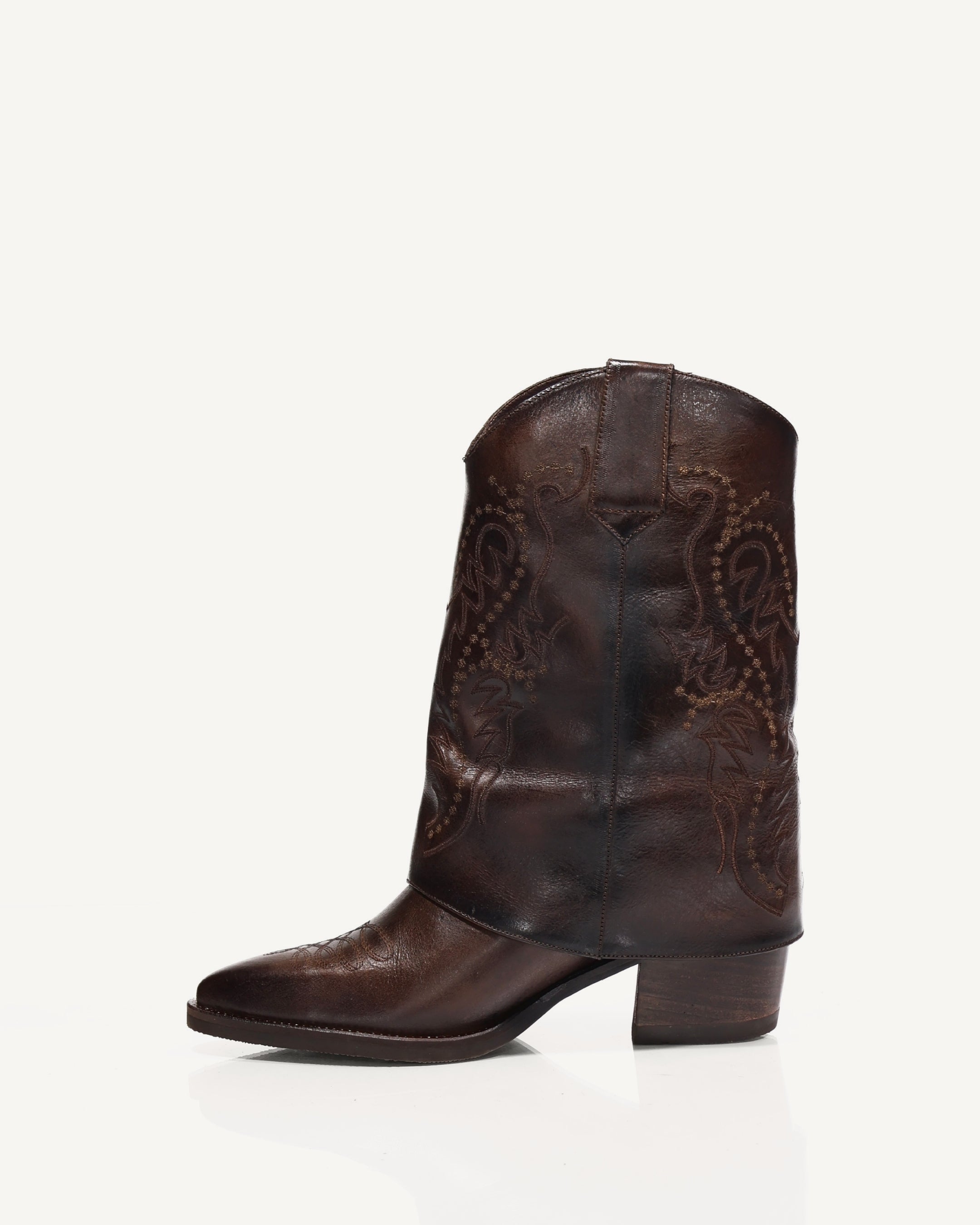 Botas Texanas en Doble Capa de Cuero Lupe Chocolate - Antonina