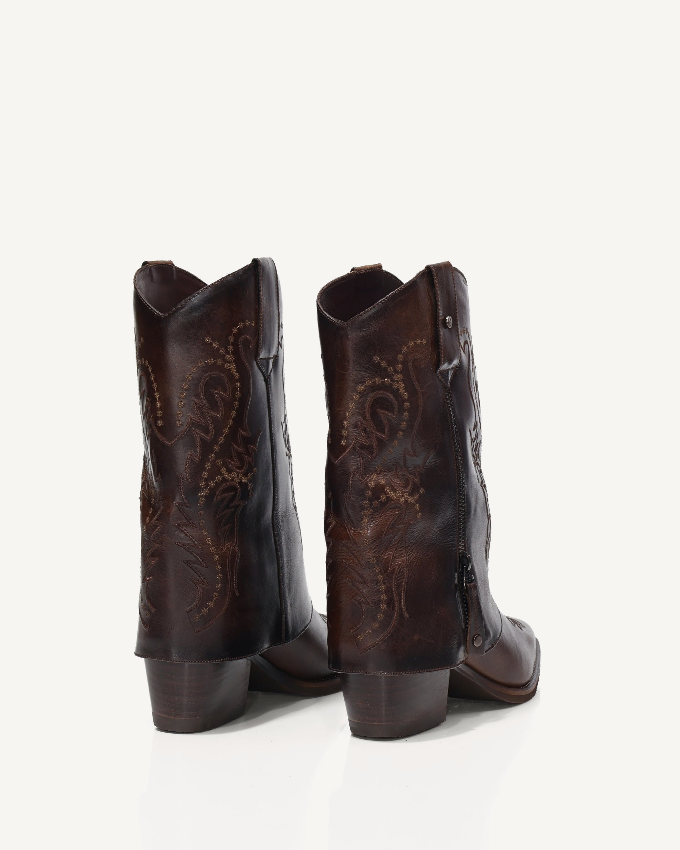 Botas Texanas en Doble Capa de Cuero Lupe Chocolate - Antonina
