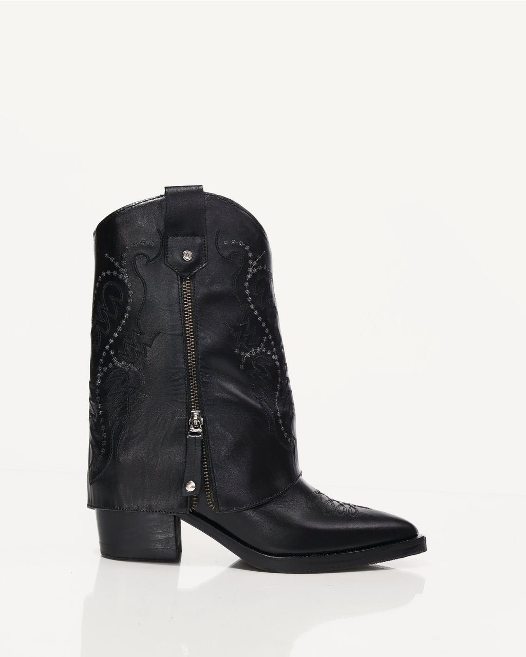 Botas Texanas en Doble Capa de Cuero Lupe Negro - Antonina