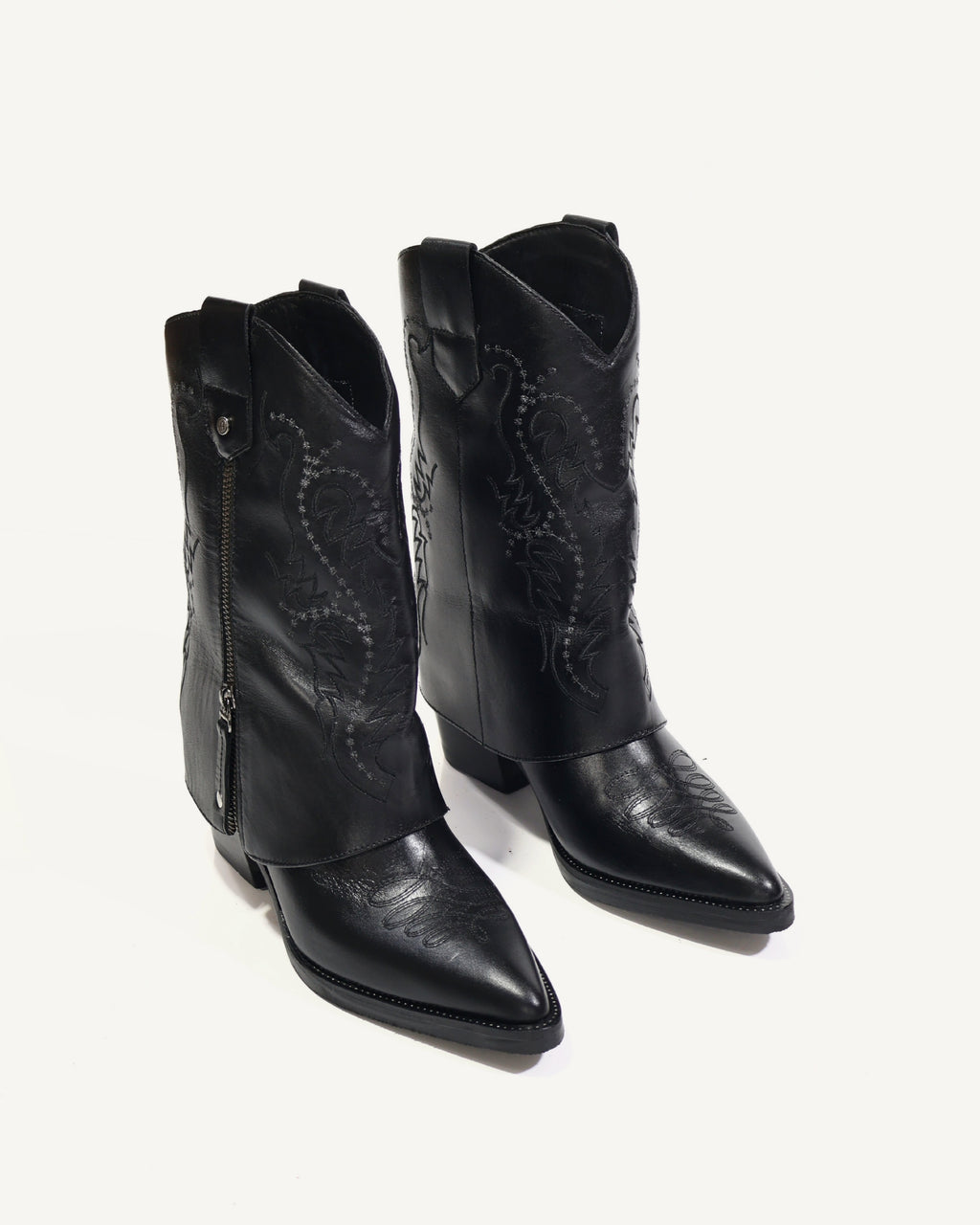 Botas Texanas en Doble Capa de Cuero Lupe Negro - Antonina
