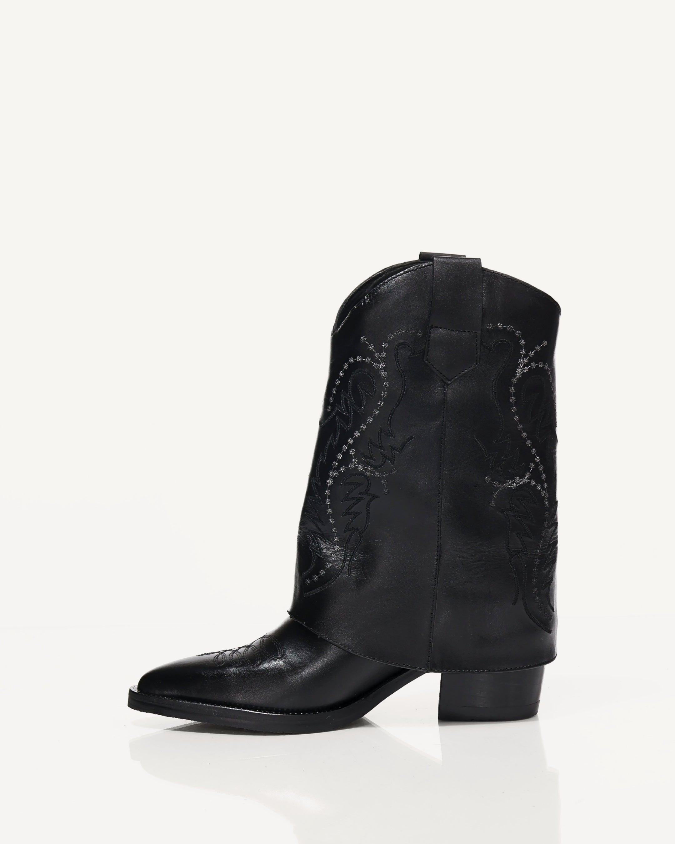 Botas Texanas en Doble Capa de Cuero Lupe Negro - Antonina