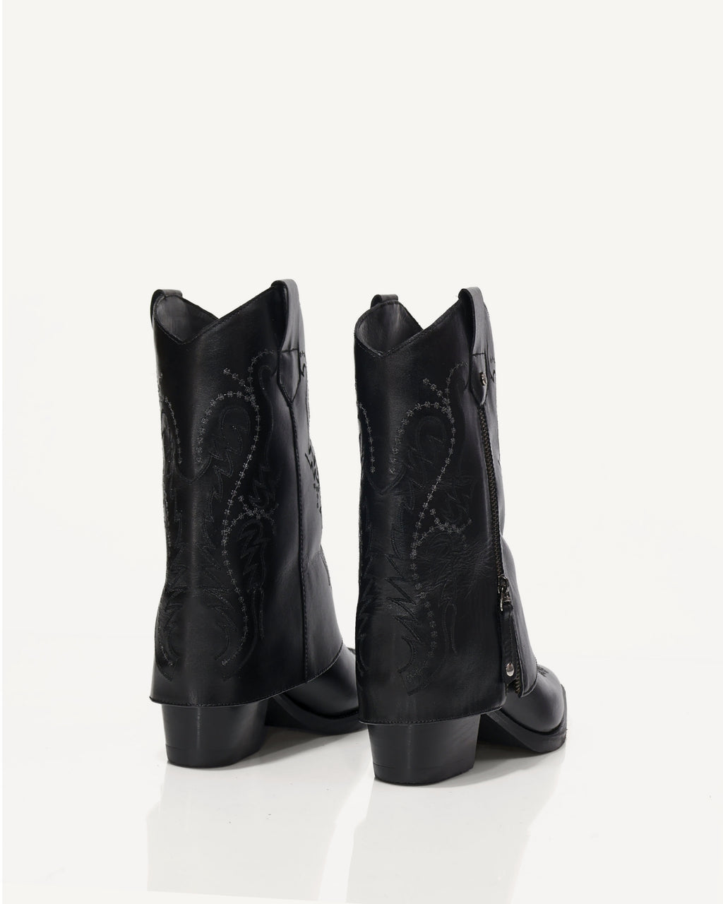 Botas Texanas en Doble Capa de Cuero Lupe Negro - Antonina