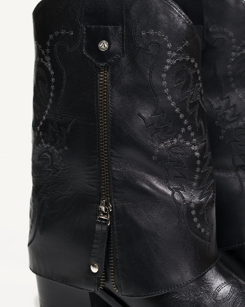Botas Texanas en Doble Capa de Cuero Lupe Negro - Antonina