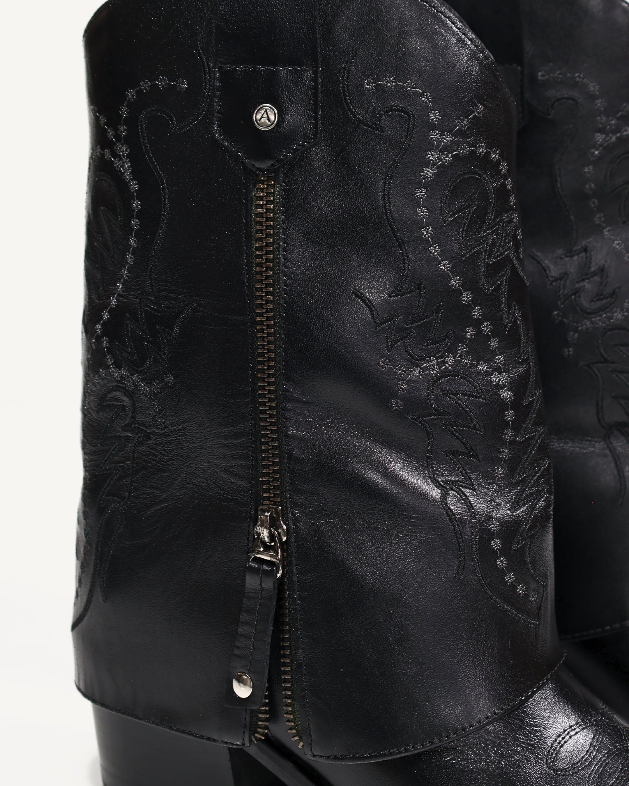 Botas Texanas en Doble Capa de Cuero Lupe Negro - Antonina