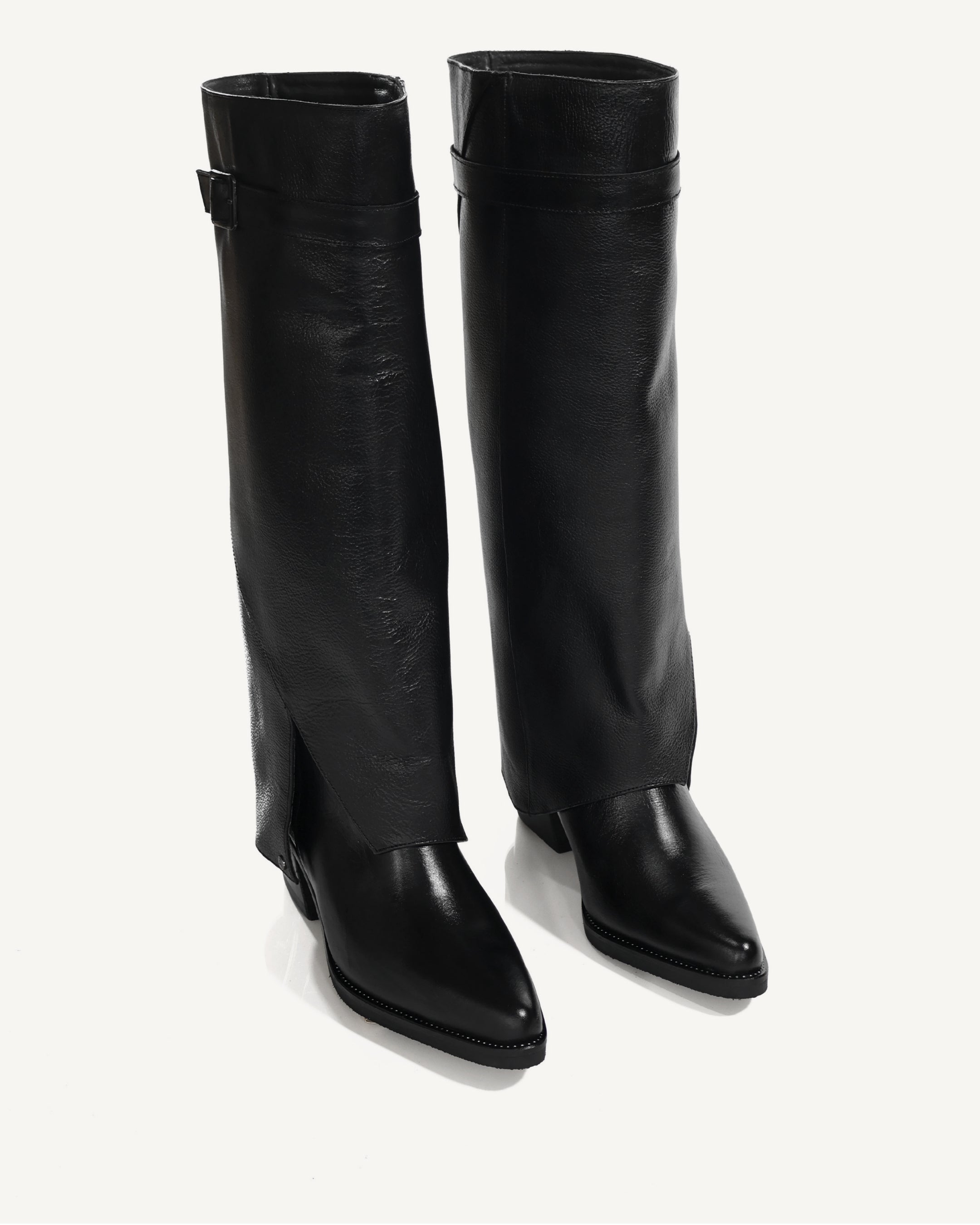 Botas Caña Alta con Doble Capa de Cuero Marais Negro - Antonina