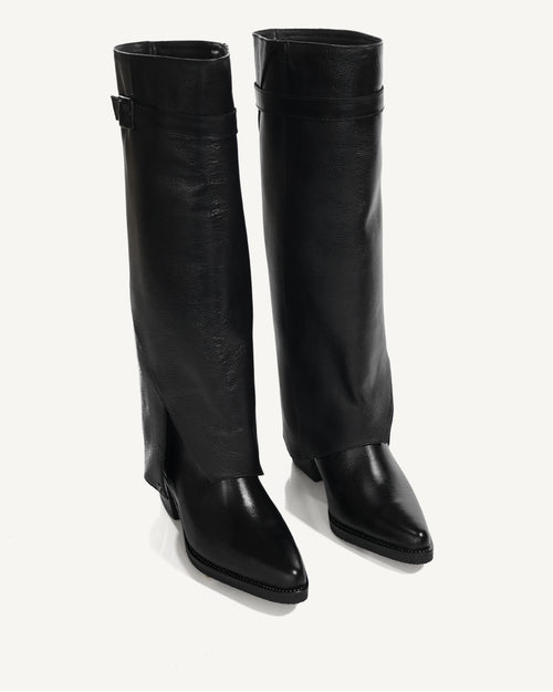 Botas Caña Alta con Doble Capa de Cuero Marais Negro - Antonina