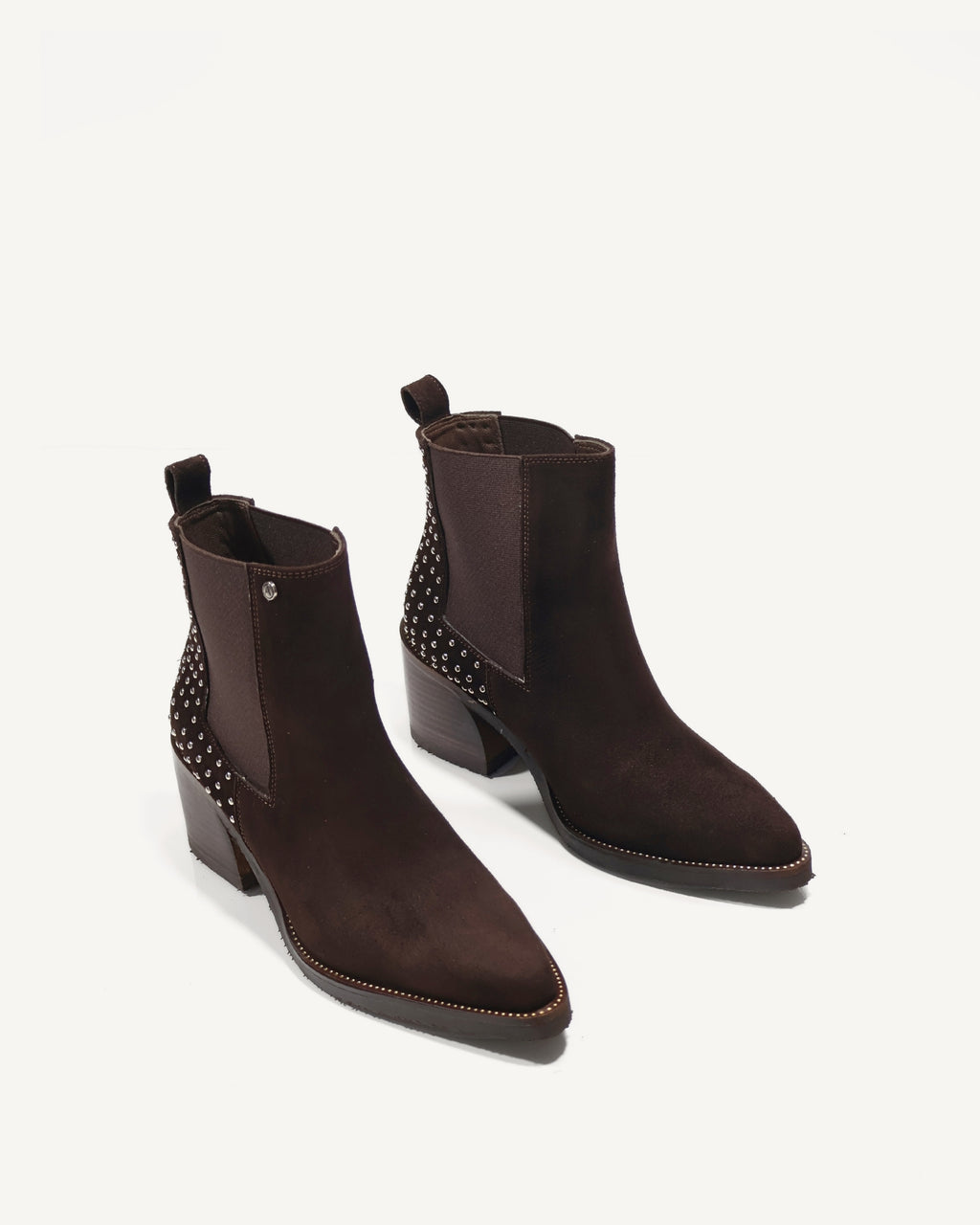 Botines en Cuero Gamuza con Taches Milán Chocolate- Antonina