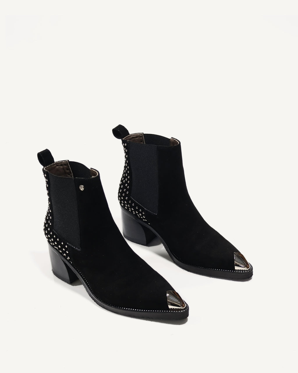 Botines en Cuero Gamuza con Taches y Puntera Milán Negro - Antonina