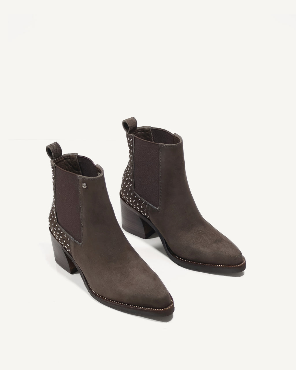 Botines en Cuero Gamuza con Taches Milán Taupé - Antonina