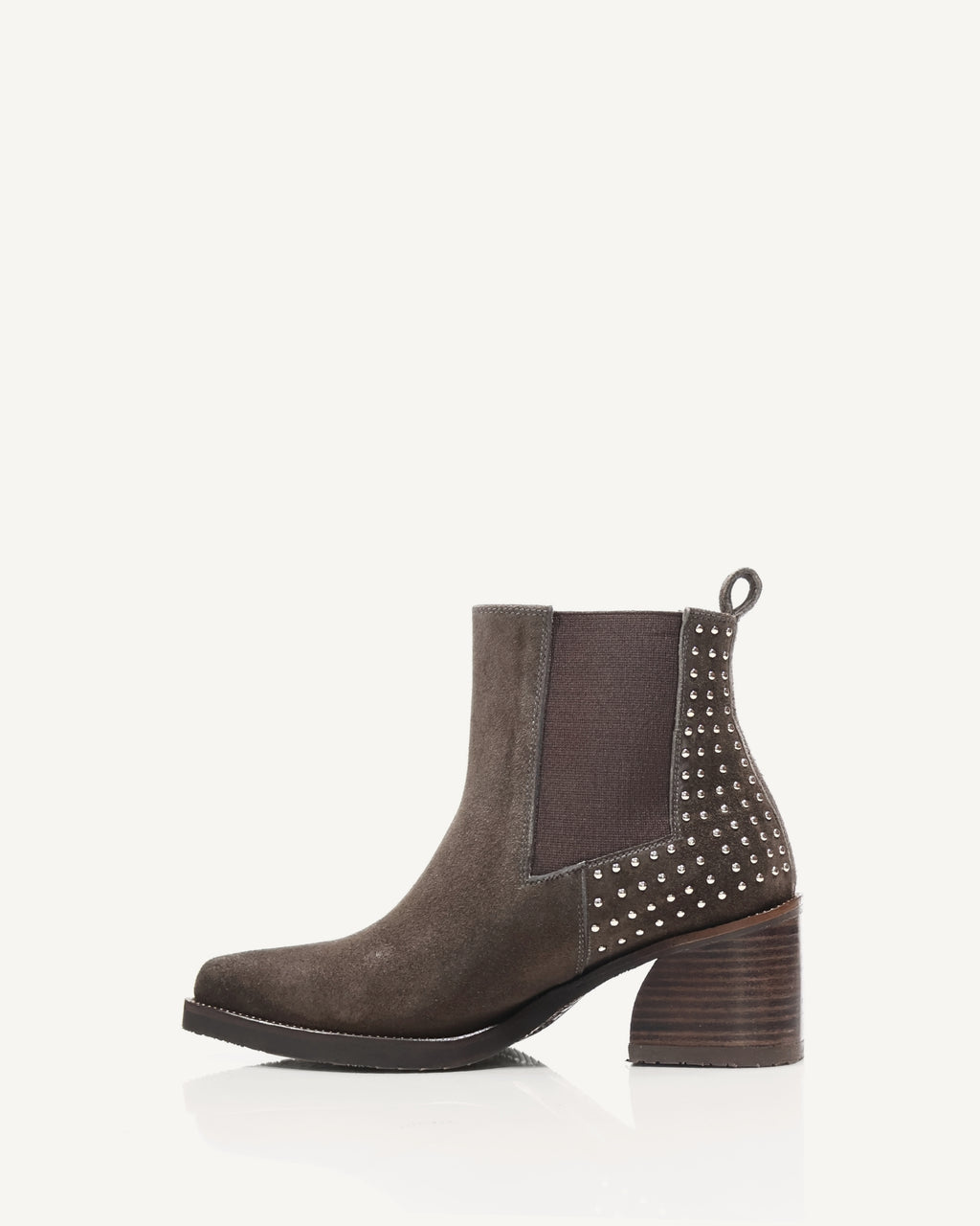 Botines en Cuero Gamuza con Taches Milán Taupé - Antonina