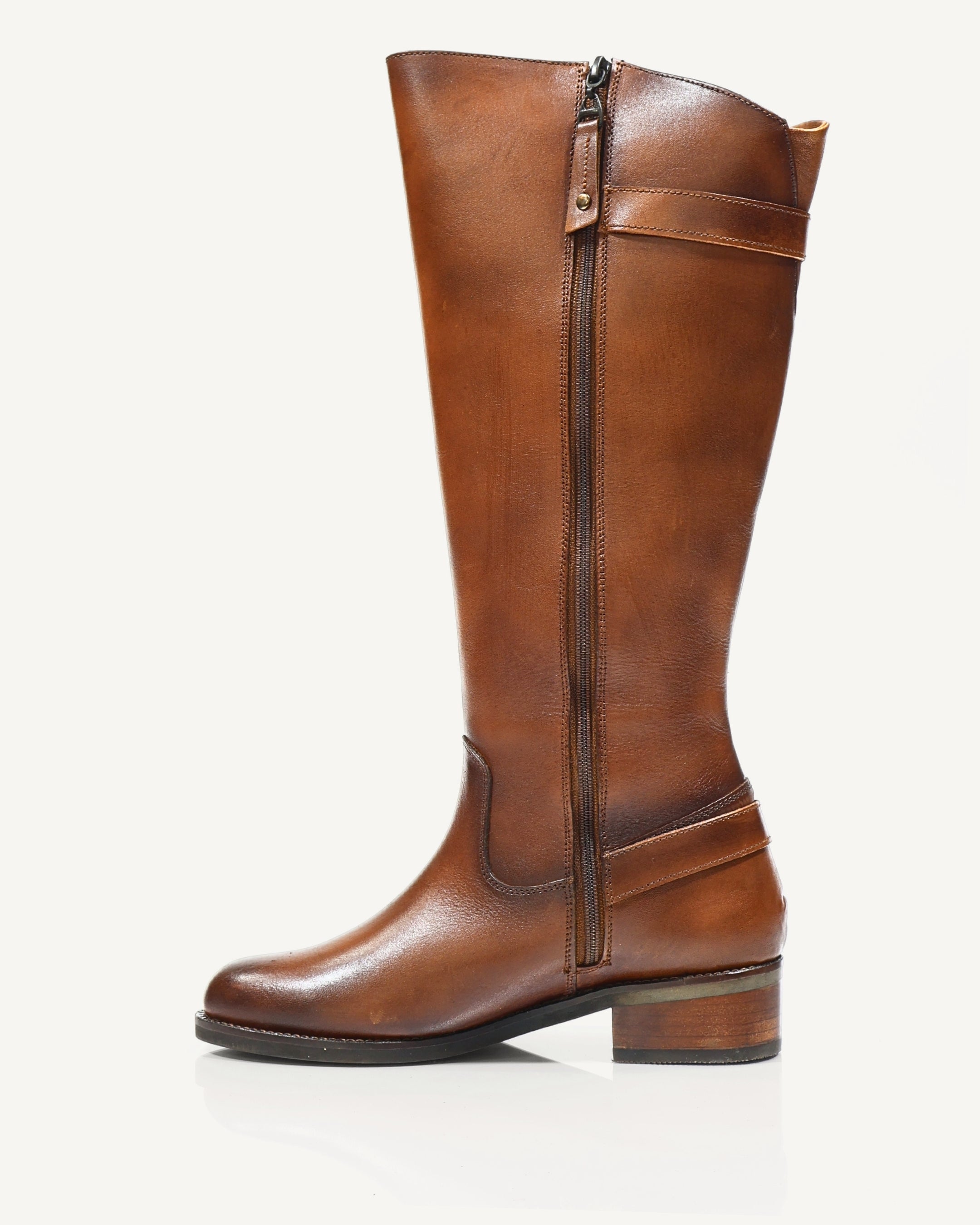 Botas Caña Larga en Cuero Tipo Equitación Montana Miel - Antonina