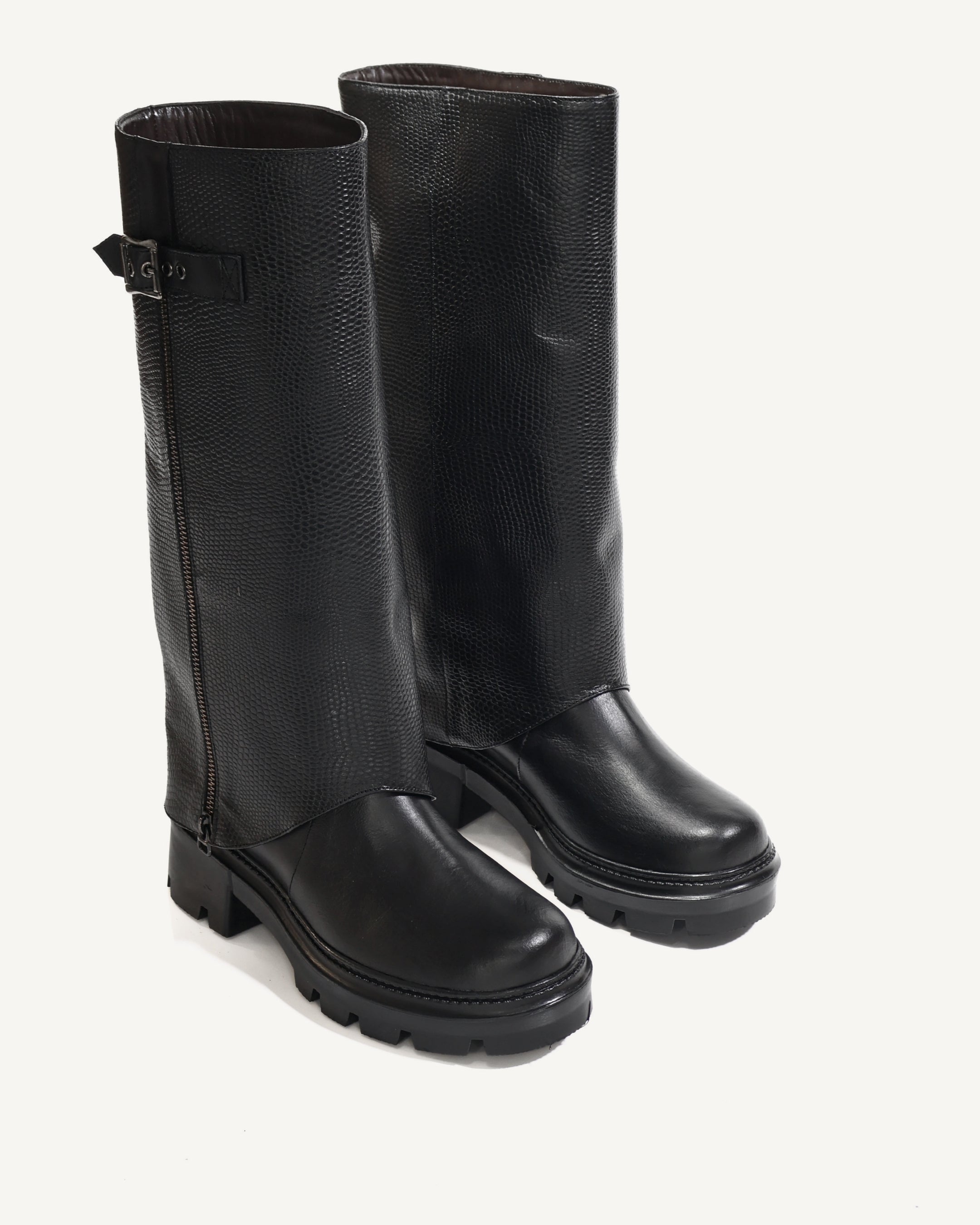 Botas en Doble Capa de Cuero Nebraska Negro - Antonina