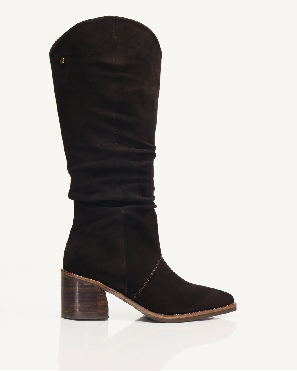 Botas en Cuero Ante con Efecto Slouchy y Silueta Texana Oana Chocolate - Antonina