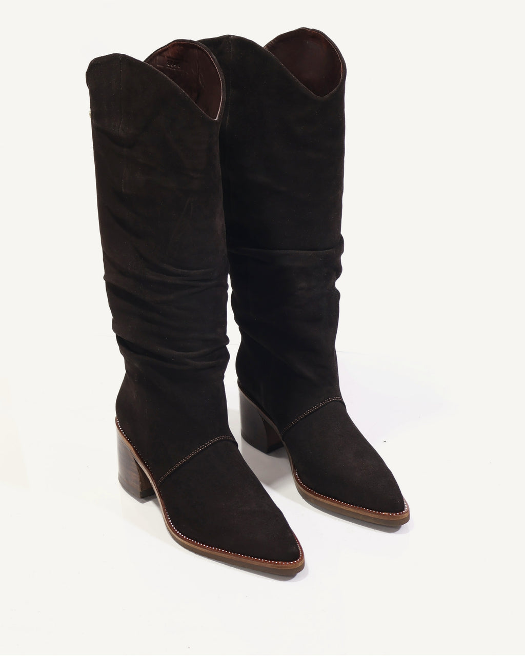 Botas en Cuero Ante con Efecto Slouchy y Silueta Texana Oana Chocolate - Antonina