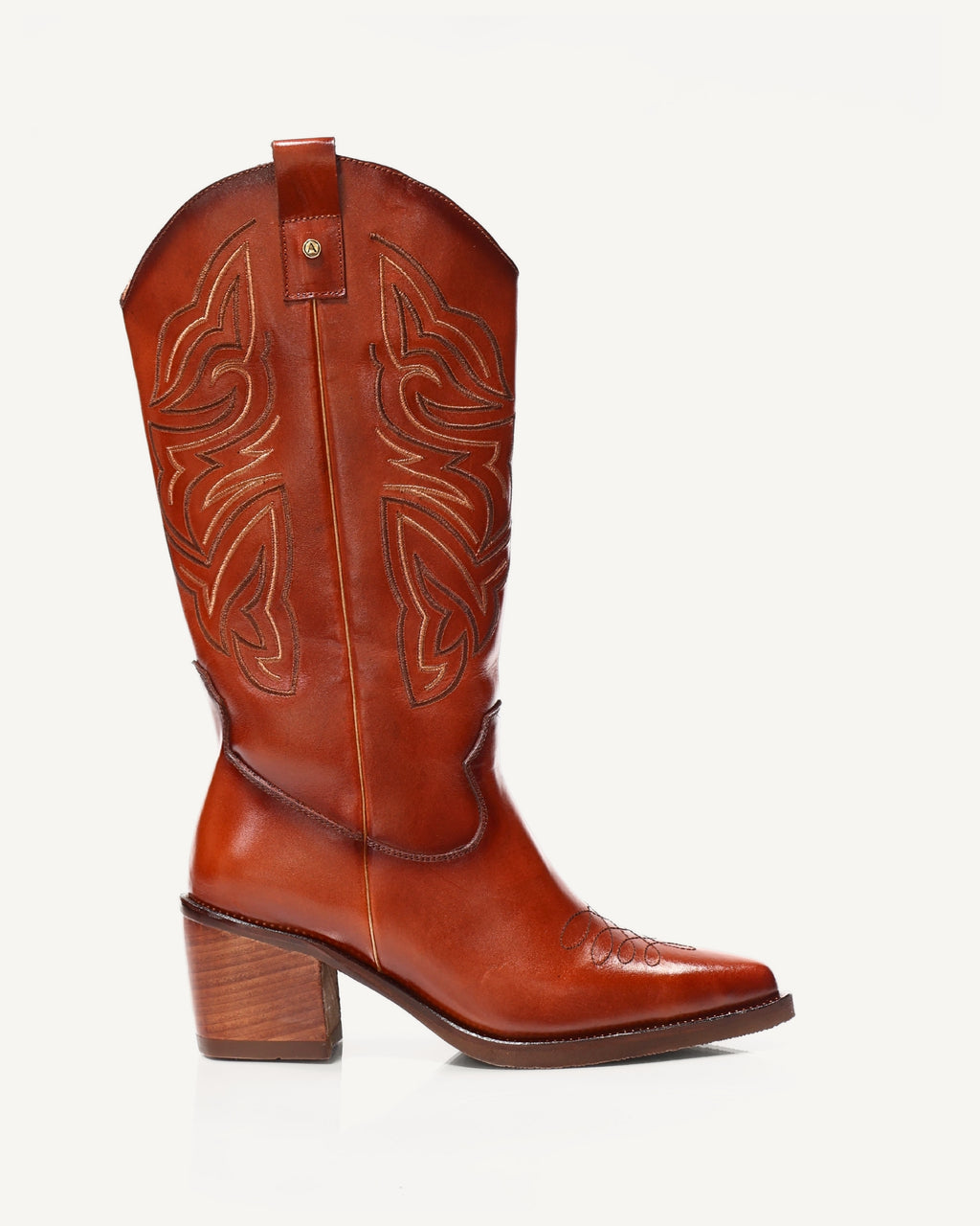 Botas Texanas Caña Media-Alta en Cuero con Bordado en Doble Color Oaxaca Miel - Antonina