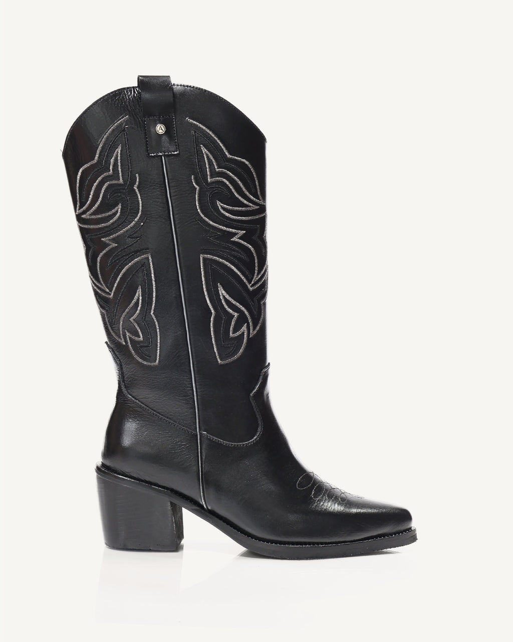 Botas Texanas Caña Media-Alta en Cuero con Bordado en Doble Color Oaxaca Negro - Antonina