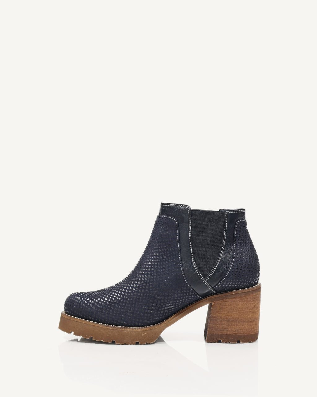 Botines en Cuero Texturizado con Resorte Pier Azul - Antonina