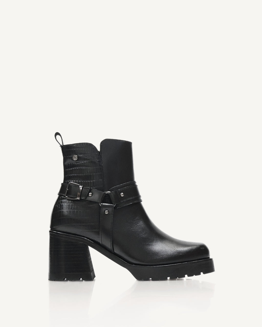 Botines en Cuero con Correa de Lujo Rami Negro - Antonina