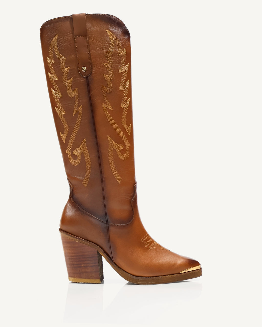 Botas Texanas Caña Alta con Bordado y Puntera Tecali Miel - Antonina