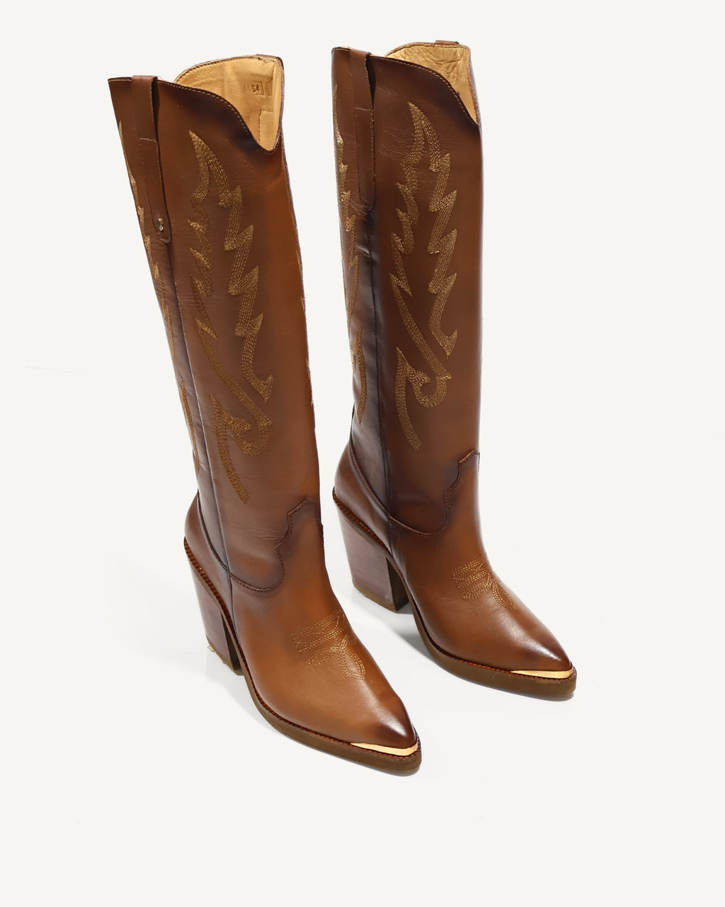 Botas Texanas Caña Alta con Bordado y Puntera Tecali Miel - Antonina