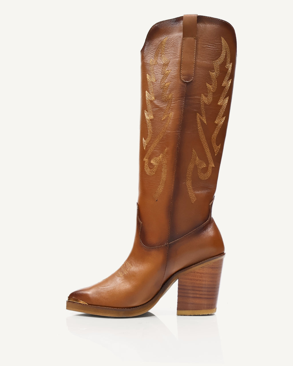 Botas Texanas Caña Alta con Bordado y Puntera Tecali Miel - Antonina