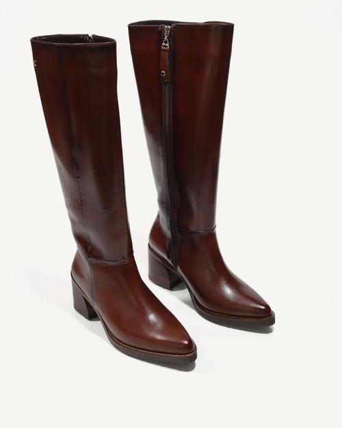 Botas Caña Alta en Cuero Vania Coñac - Antonina
